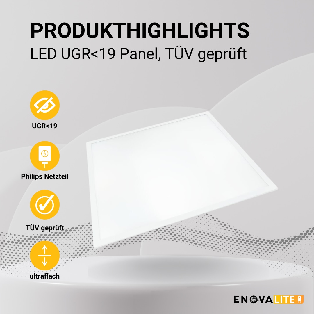ENOVALITE LED-Panel, 36 W, 3600 lm, EEK: F, 620x620 mm, 3000 K, 90° Abstrahlwinkel, UGR >19 ENOVALITE LED-Panel, 36 W, 3600 lm, EEK: F, 620x620 mm, 3000 K, 90° Abstrahlwinkel, UGR >19