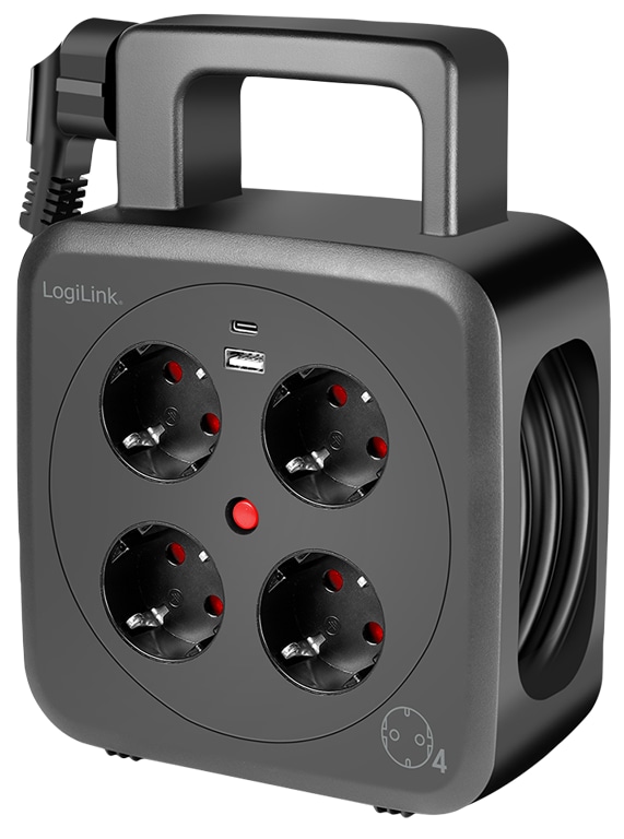 LOGILINK Kabeltrommel LPS504, 4-fach, 1x USB-A, 1x USB-C, 3000 W, 5 m LOGILINK Kabeltrommel LPS504, 4-fach, 1x USB-A, 1x USB-C, 3000 W, 5 m