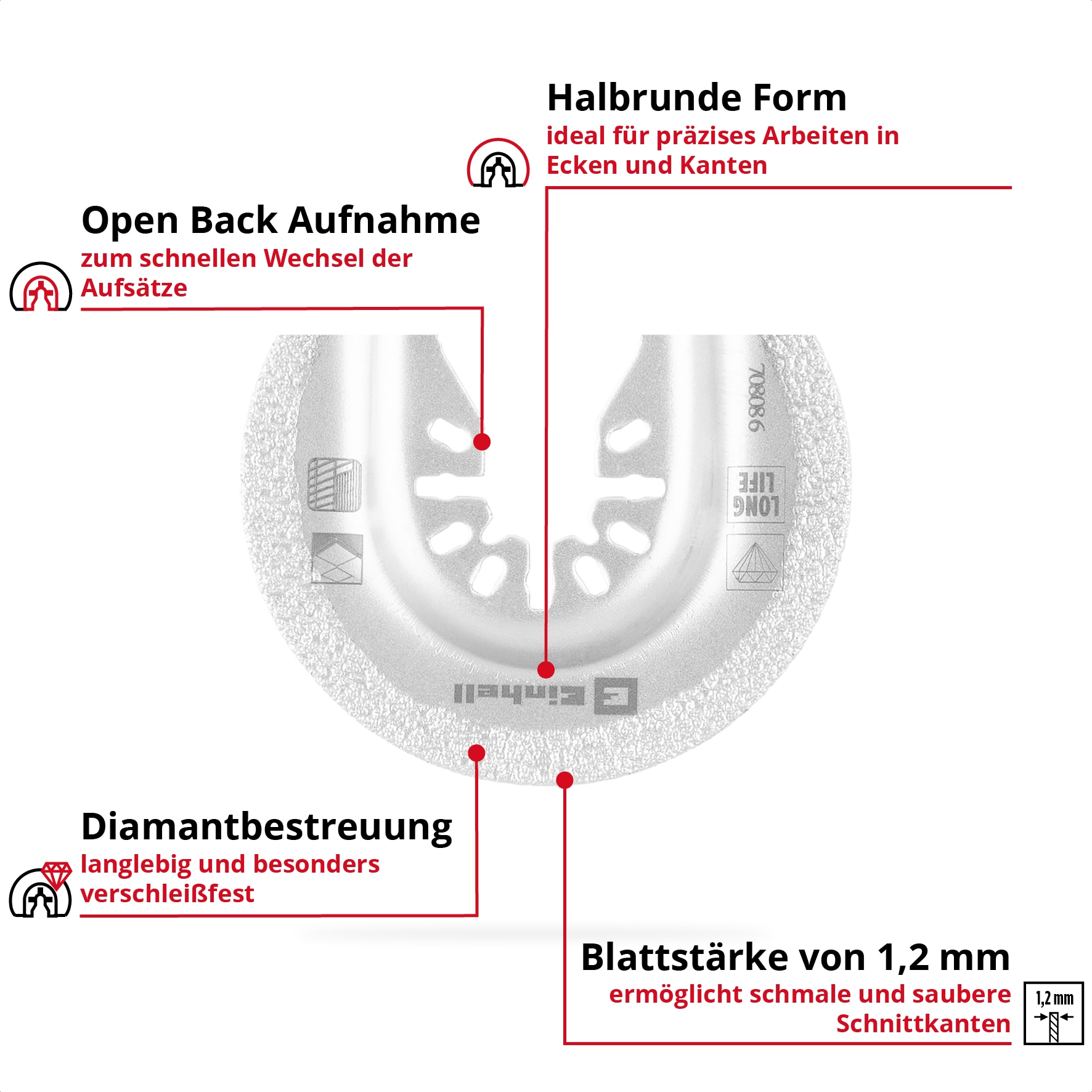 EINHELL Hartmetall-Sägeblatt, 708086, halbrund, 65 mm
