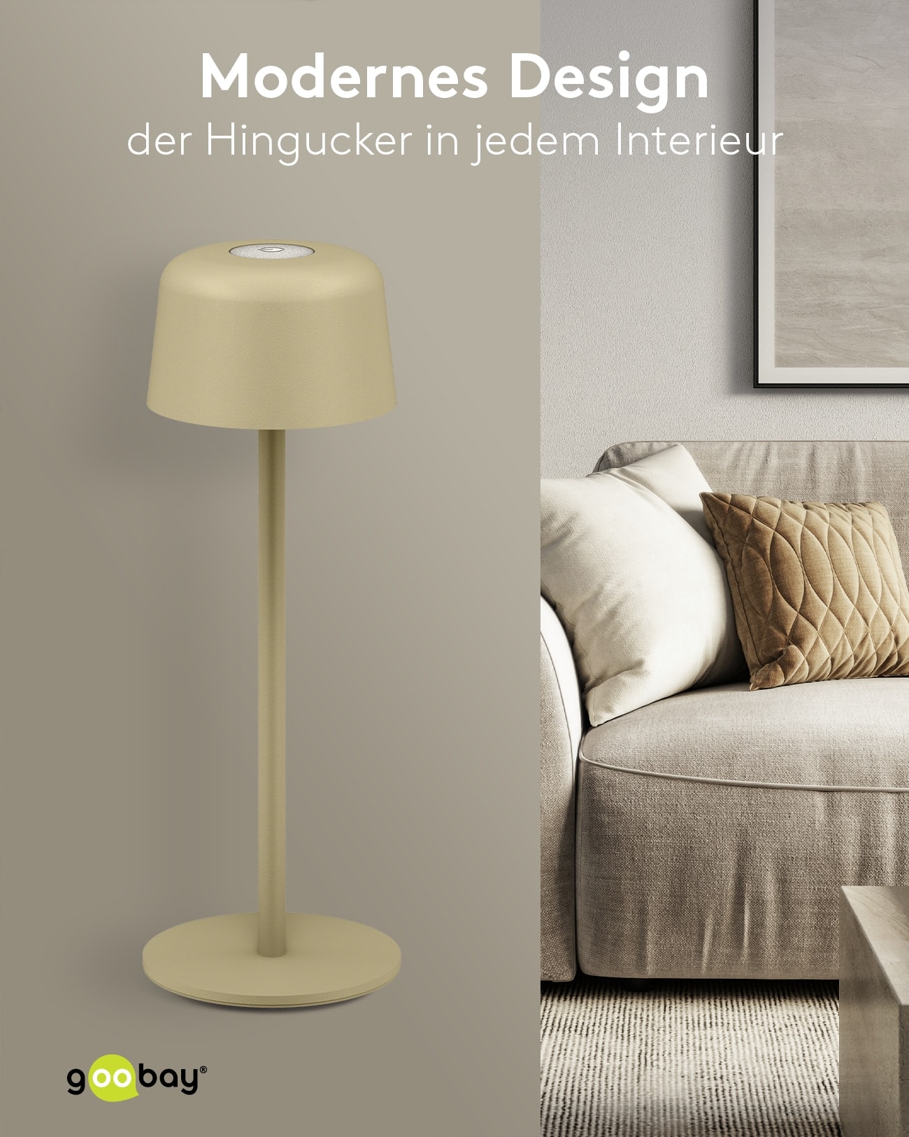 GOOBAY LED-Tischleuchte 77678, 2W, 3000 K, 150 lm, warmweiß, IP44, beige GOOBAY LED-Tischleuchte 77678, 2W, 3000 K, 150 lm, warmweiß, IP44, beige