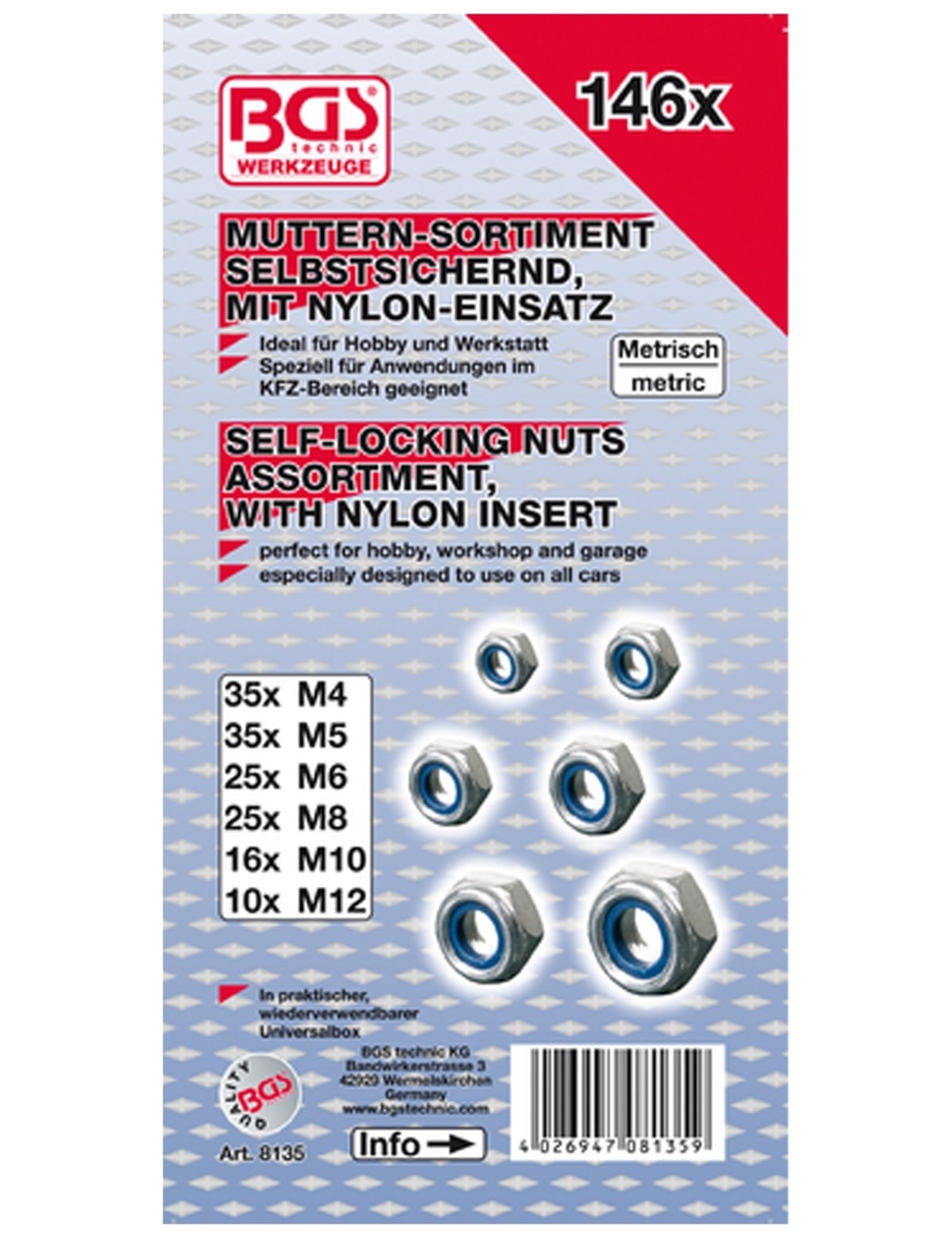 BGS TECHNIC Sechskant-Muttern-Sortiment 8135, 146-tlg. BGS TECHNIC Sechskant-Muttern-Sortiment 8135, 146-tlg.