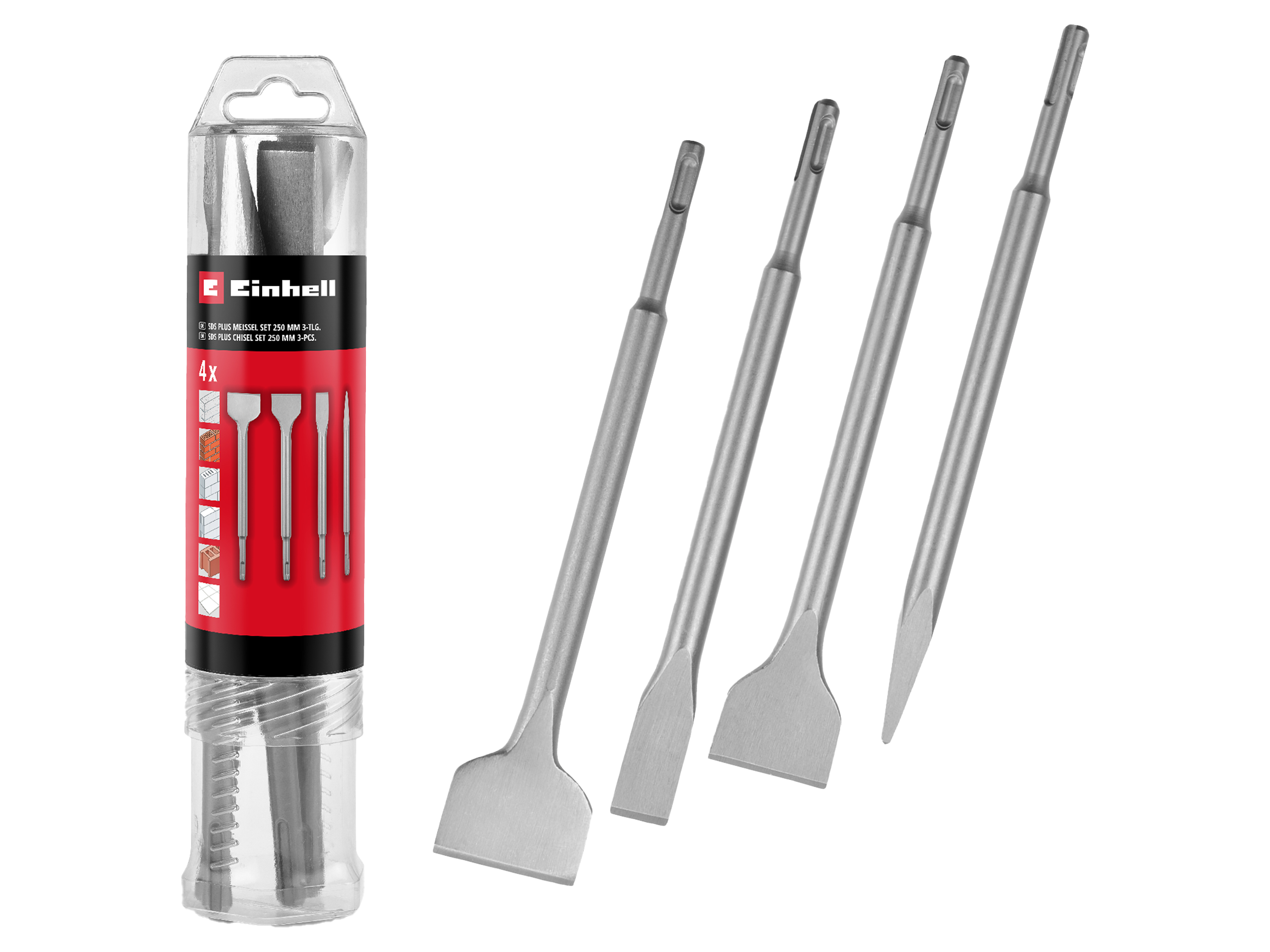 EINHELL SDS-Plus Meißel-Set 247205, 250 mm, 4-teilig EINHELL SDS-Plus Meißel-Set 247205, 250 mm, 4-teilig