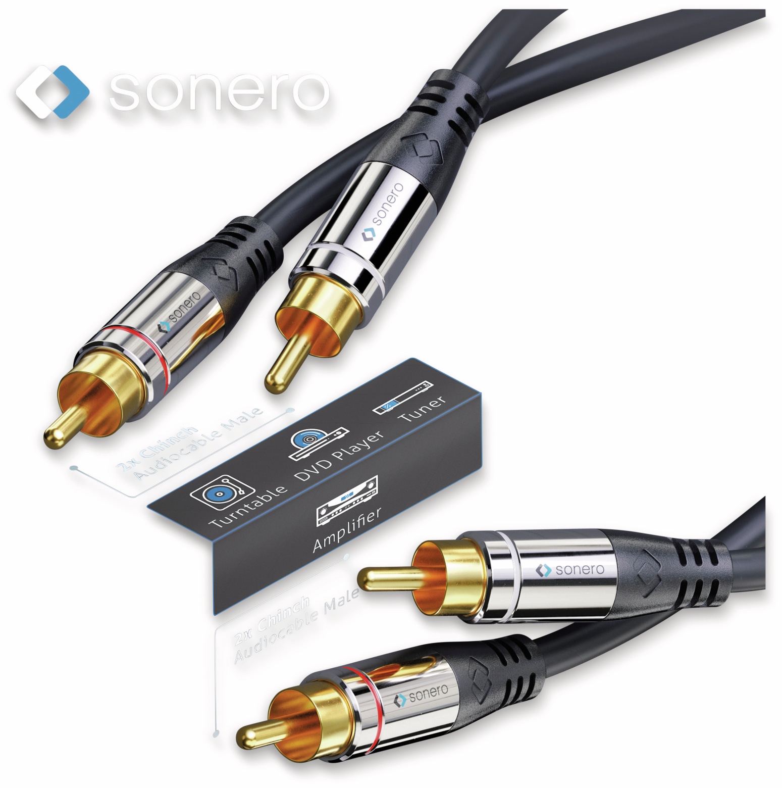 SONERO Cinchkabel Stereo, 2,00 m, schwarz