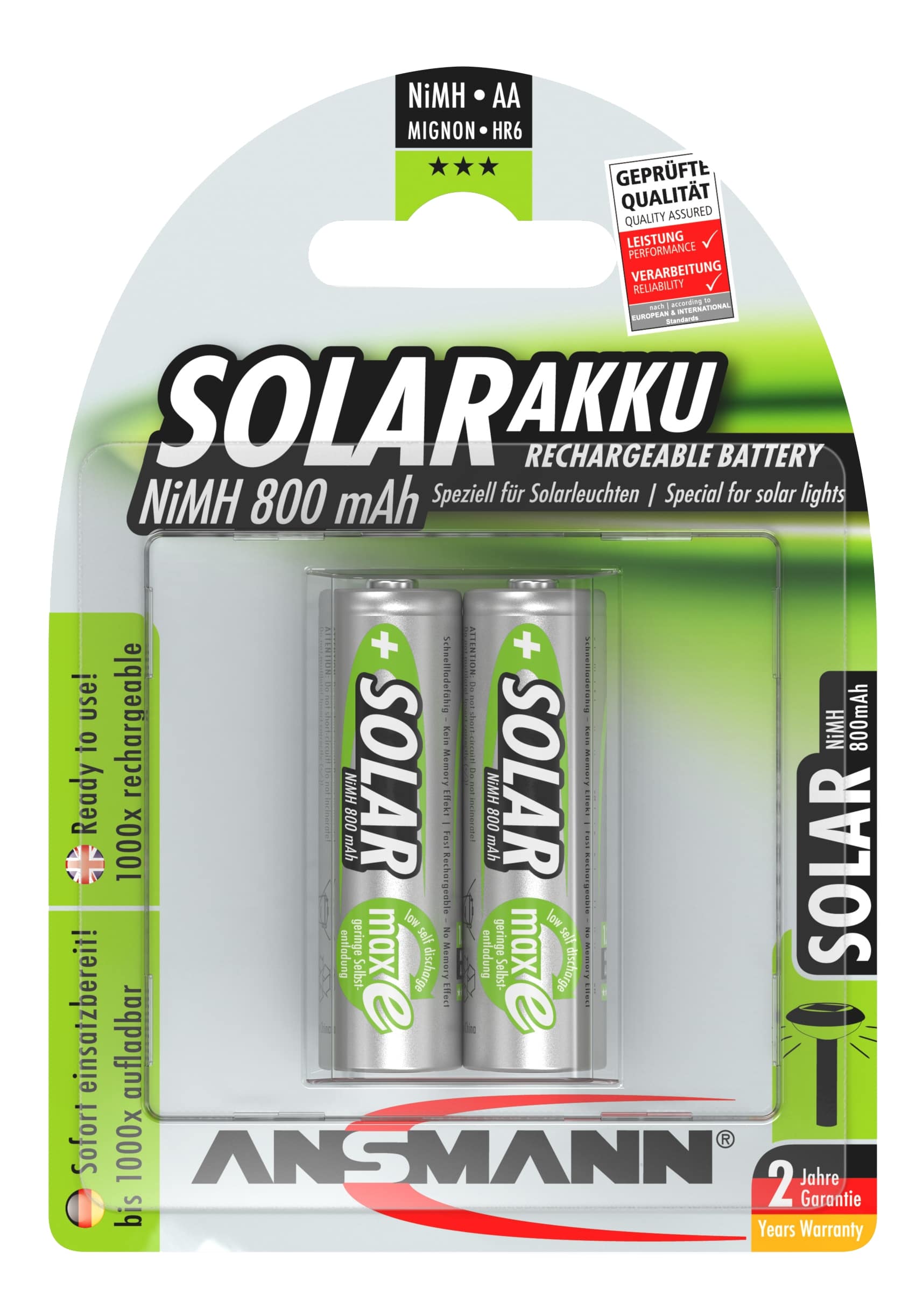 ANSMANN Solar NiMH Akku Mignon AA 800 mAh maxE 2-Stück ANSMANN Solar NiMH Akku Mignon AA 800 mAh maxE 2-Stück