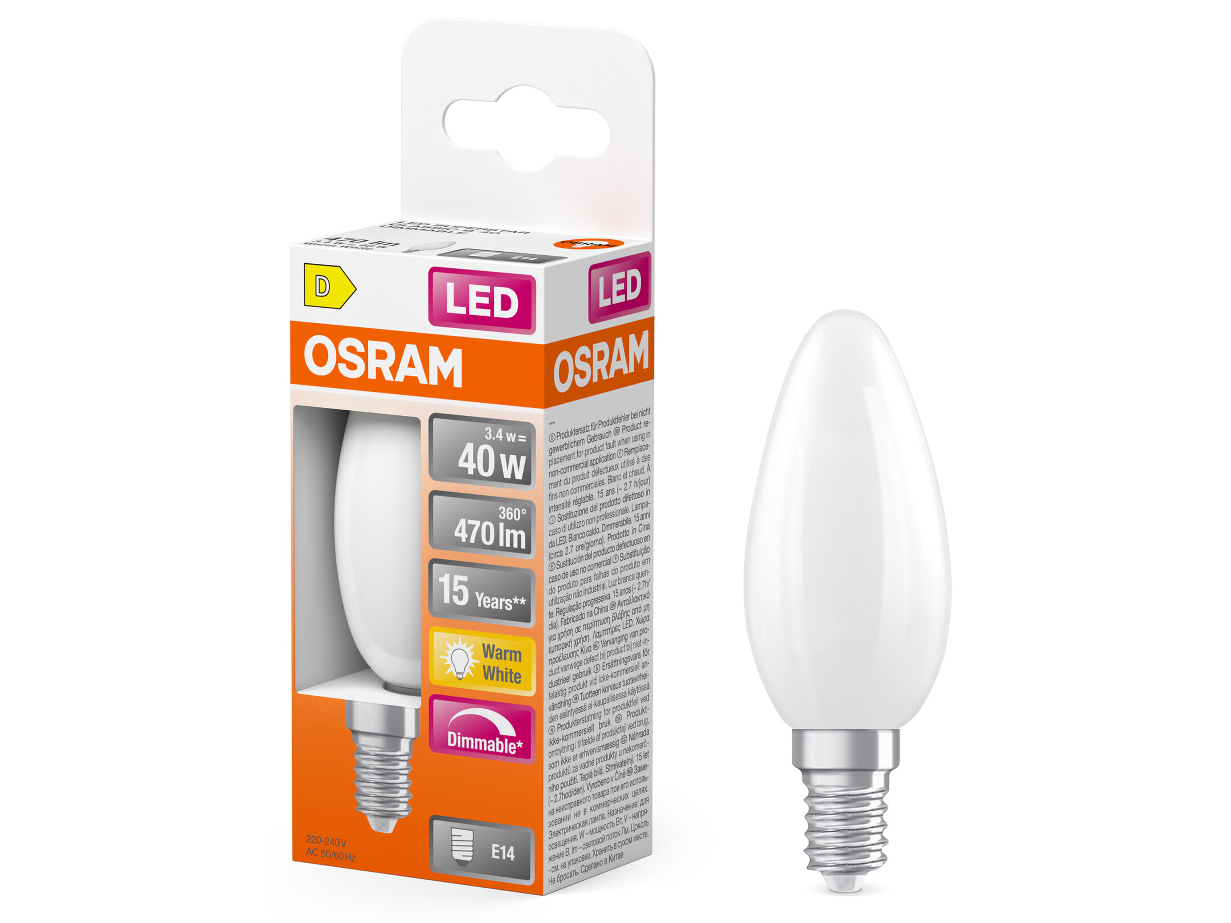 OSRAM LED-Lampe SUPERSTAR, dimmbar, E14, 3,4 W, 2700 K, EEK: D, 470 lm, warmweiß OSRAM LED-Lampe SUPERSTAR, dimmbar, E14, 3,4 W, 2700 K, EEK: D, 470 lm, warmweiß