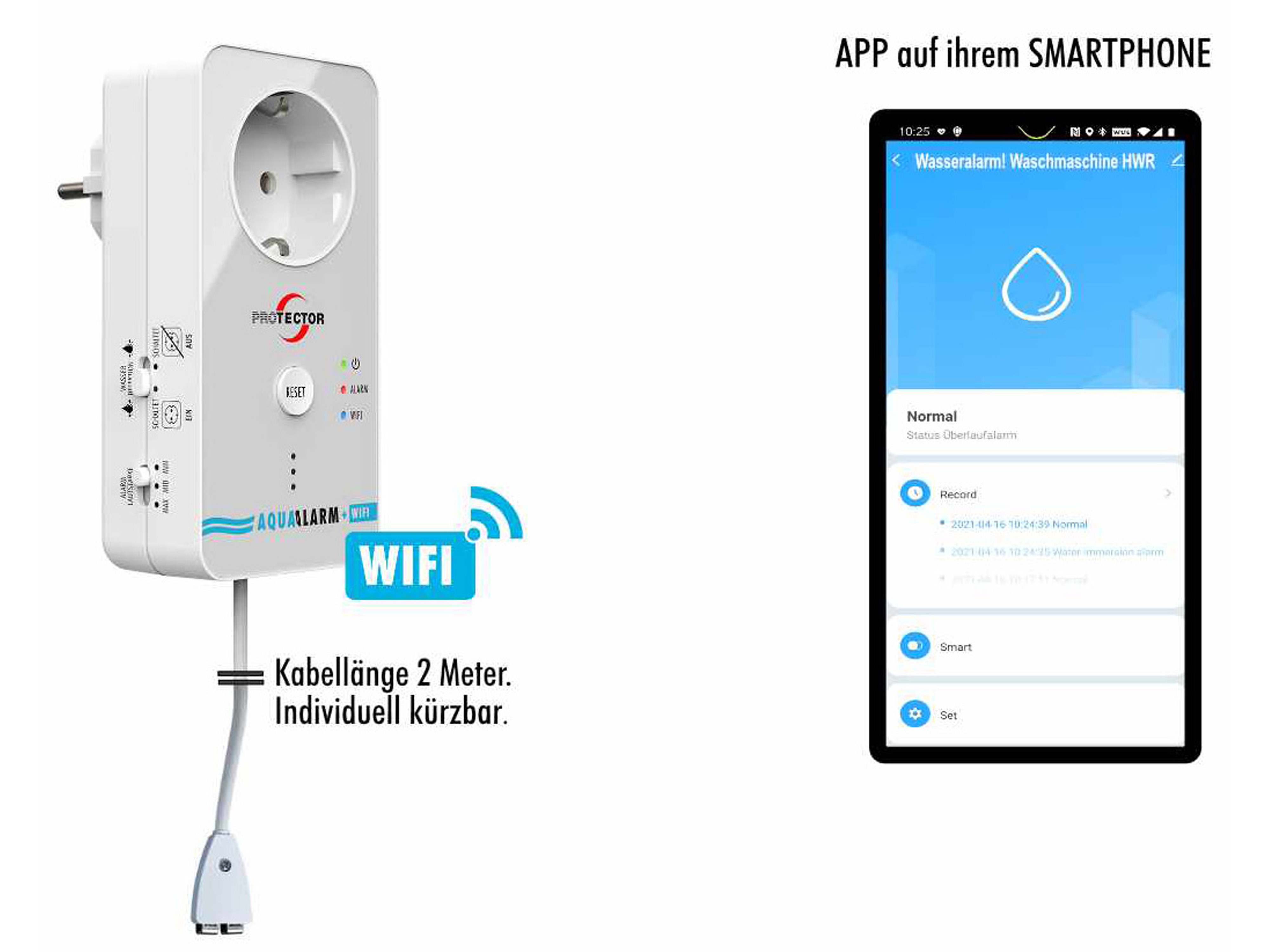 PROTECTOR Wassermelder WA 11, mit Abschaltfunktion, WiFi u. APP PROTECTOR Wassermelder WA 11, mit Abschaltfunktion, WiFi u. APP