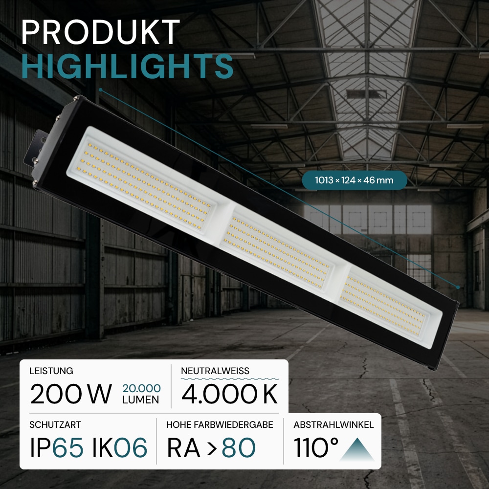LUXULA LED-Hallenleuchte LX500143, HighBay, linear, 200W, 20000lm, 4000K LUXULA LED-Hallenleuchte LX500143, HighBay, linear, 200W, 20000lm, 4000K