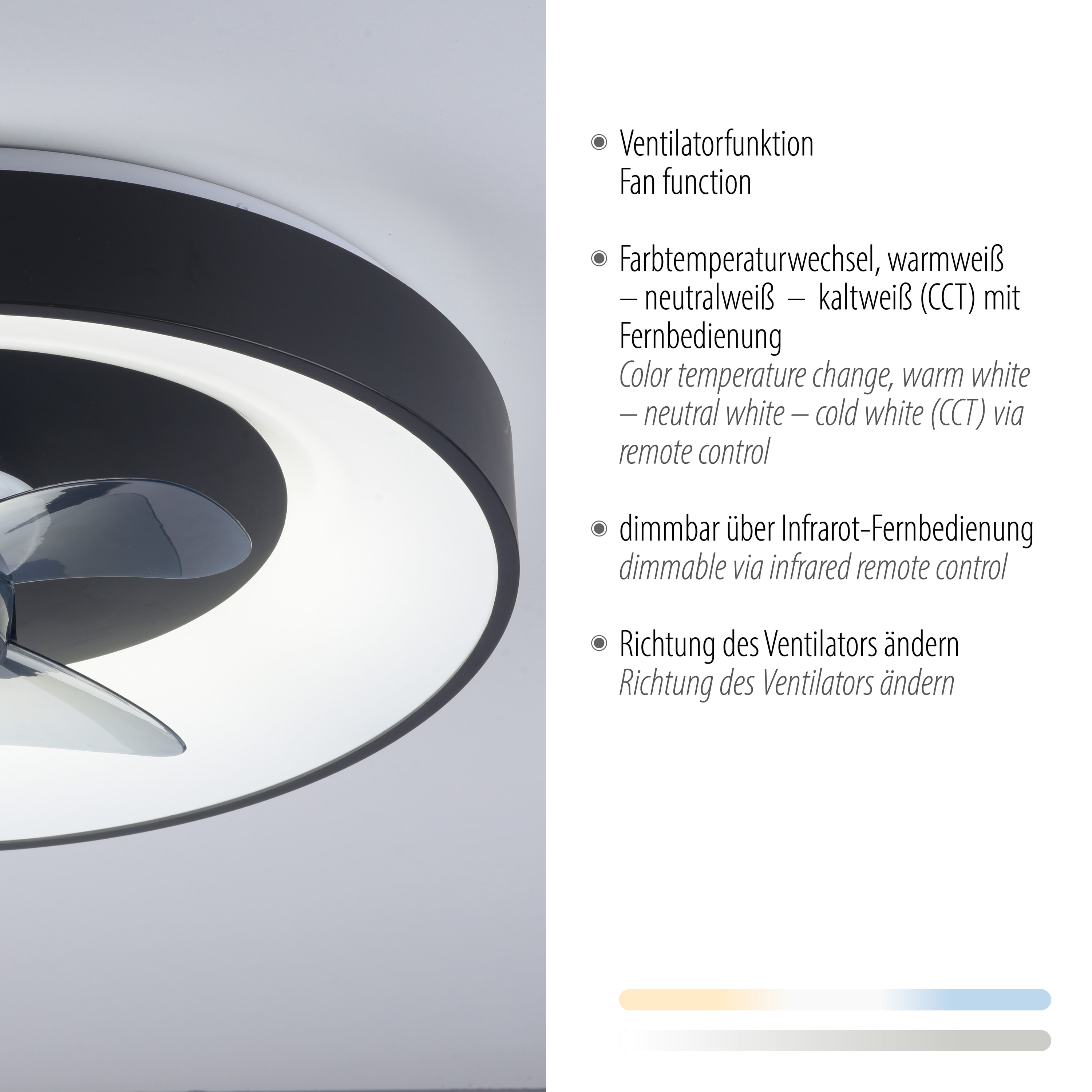 JUST LIGHT LED-Deckenleuchte Venika, mit Ventilator, 36 W, 4250lm, CCT, Ø 48,6 cm JUST LIGHT LED-Deckenleuchte Venika, mit Ventilator, 36 W, 4250lm, CCT, Ø 48,6 cm
