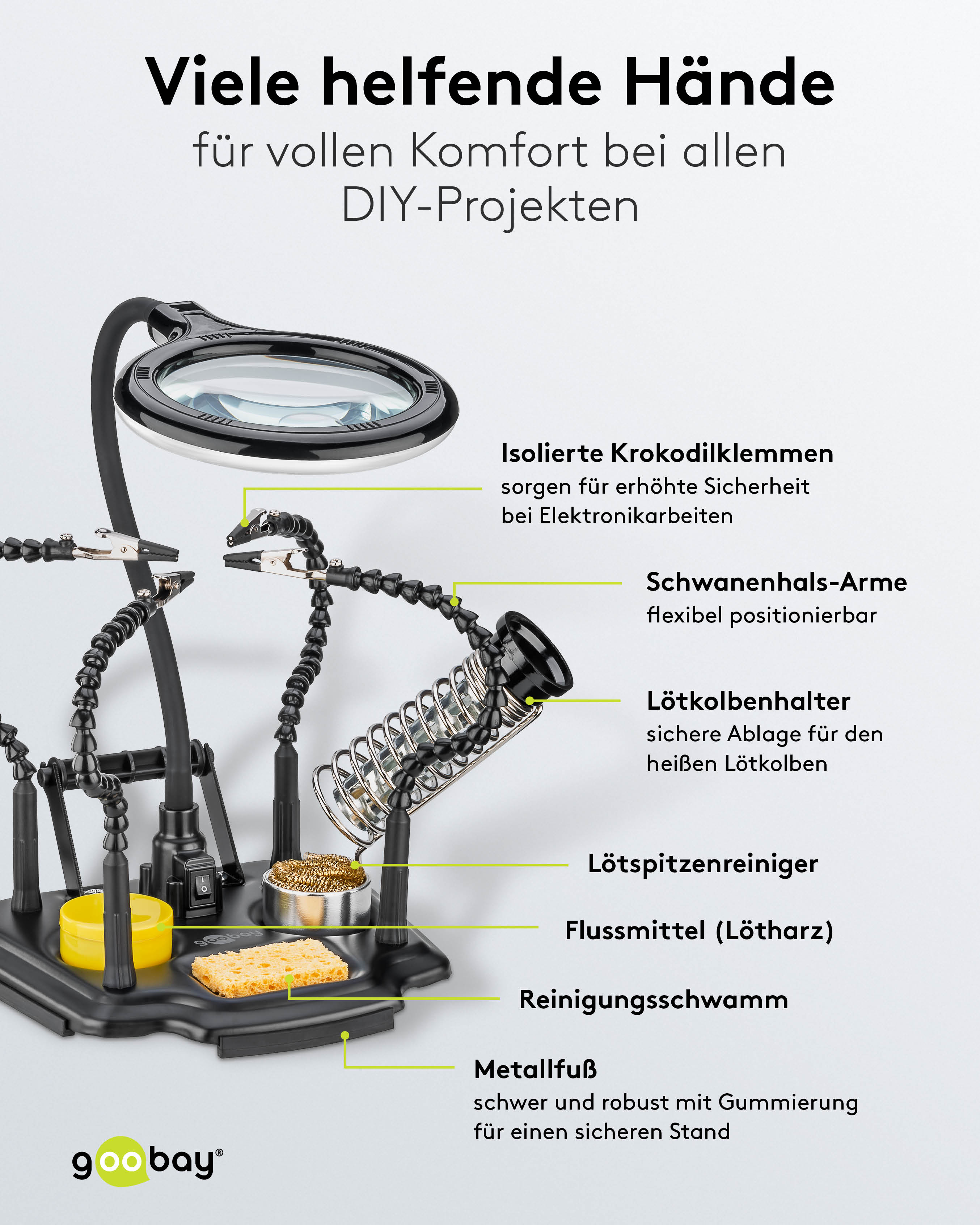 GOOBAY Löthilfe, 76558, mit Lupenleuchte und Schwanenhals-Armen GOOBAY Löthilfe, 76558, mit Lupenleuchte und Schwanenhals-Armen