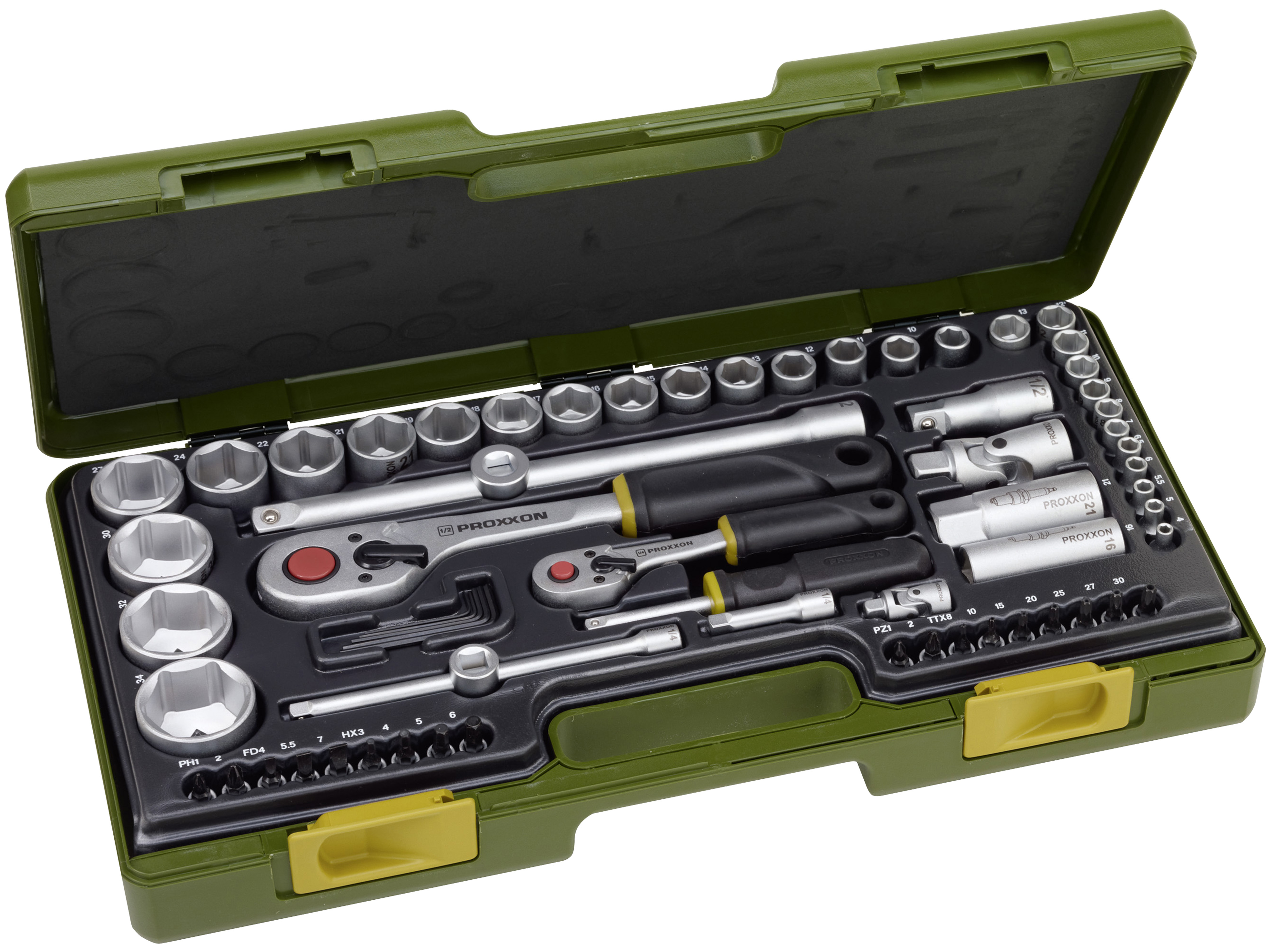 PROXXON Komplettsatz mit Knüppelratschen, 23286, 1/4" + 1/2", 65-teilig PROXXON Komplettsatz mit Knüppelratschen, 23286, 1/4" + 1/2", 65-teilig