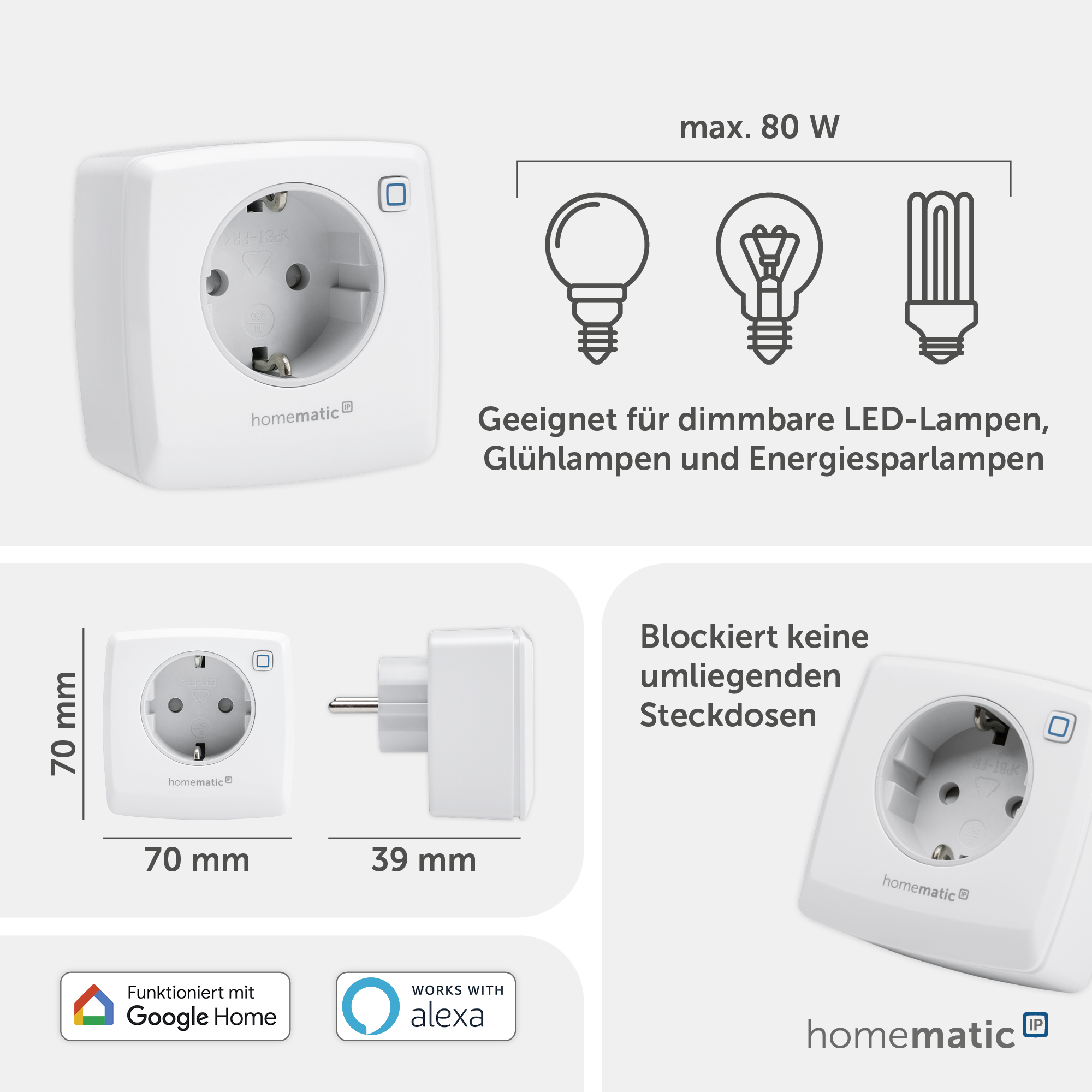 HOMEMATIC IP Smart Home 150327A0, Dimmersteckdose Phasenabschnitt HOMEMATIC IP Smart Home 150327A0, Dimmersteckdose Phasenabschnitt