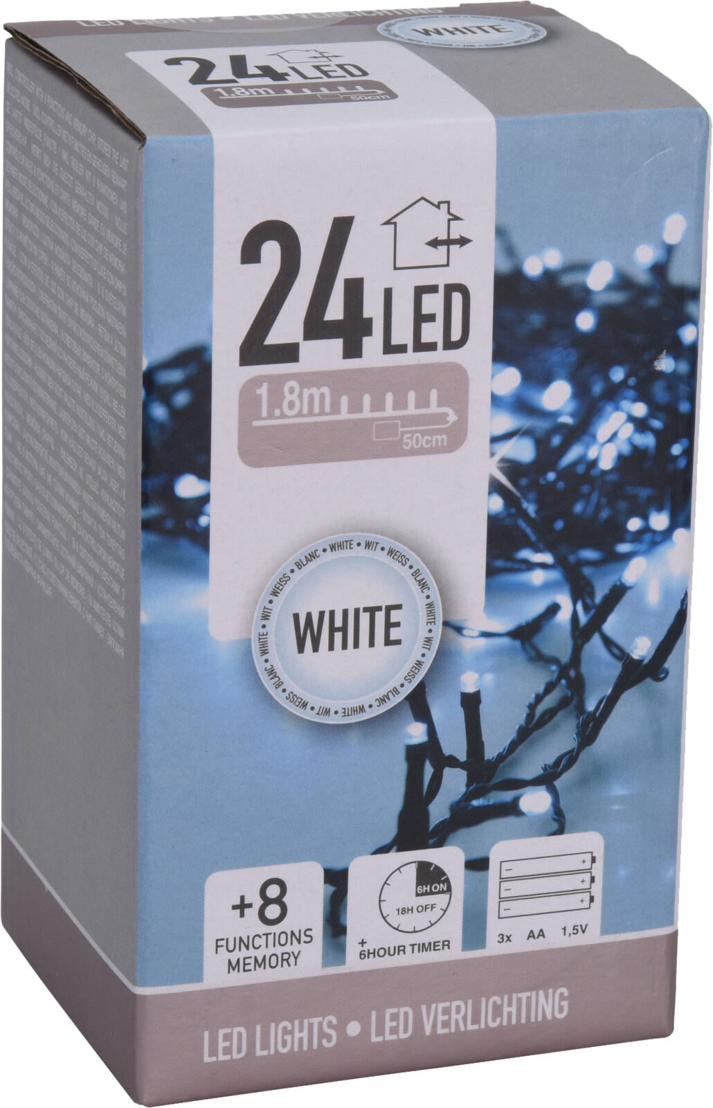 KOOPMAN LED-Lichterkette kaltweiß, Batteriebetrieben, 24 LEDs, schwarz, Kabel, Innen/Außen, 2,30m