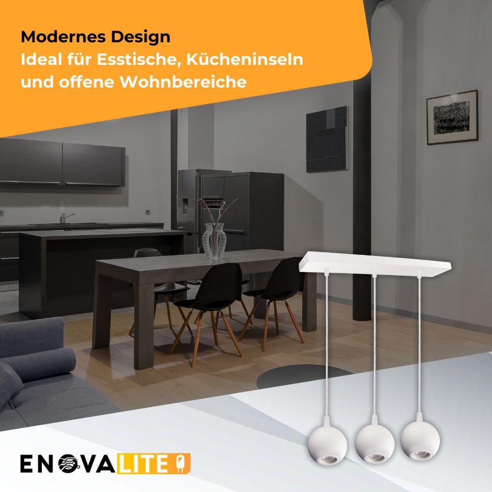 ENOVALITE LED-Pendellampe GLOBE, GU10-Fassung, IP20, Ø10cm, 3 flammig, weiß ENOVALITE LED-Pendellampe GLOBE, GU10-Fassung, IP20, Ø10cm, 3 flammig, weiß