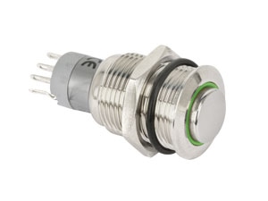 Metall-Einbaudruckschalter mit LED-Beleuchtung, grün Metall-Einbaudruckschalter mit LED-Beleuchtung, grün