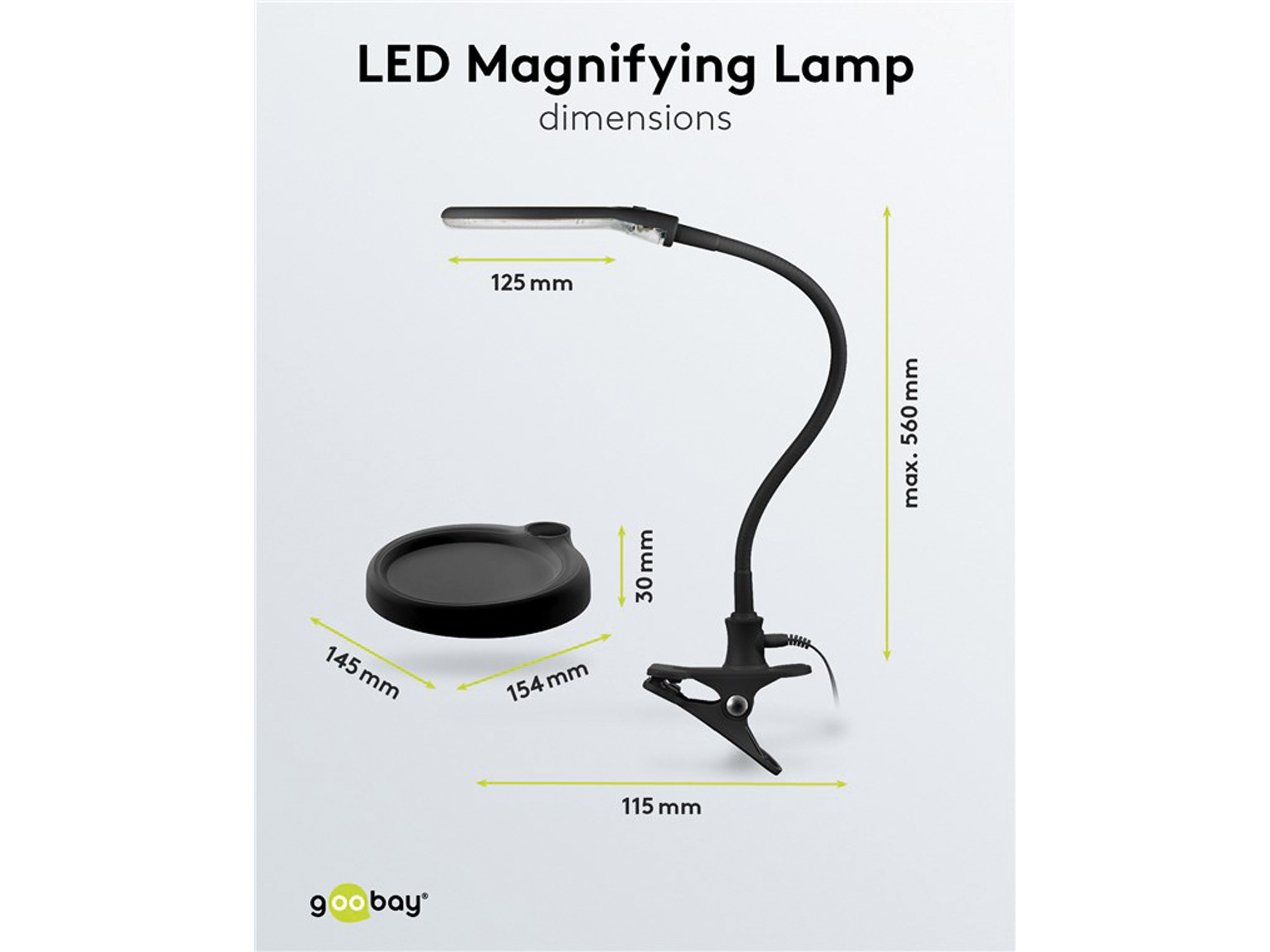 GOOBAY LED Stand-/Klemm-Lupenleuchte, 6W, 480lm, 1,75x Vergrößerung, schwarz GOOBAY LED Stand-/Klemm-Lupenleuchte, 6W, 480lm, 1,75x Vergrößerung, schwarz