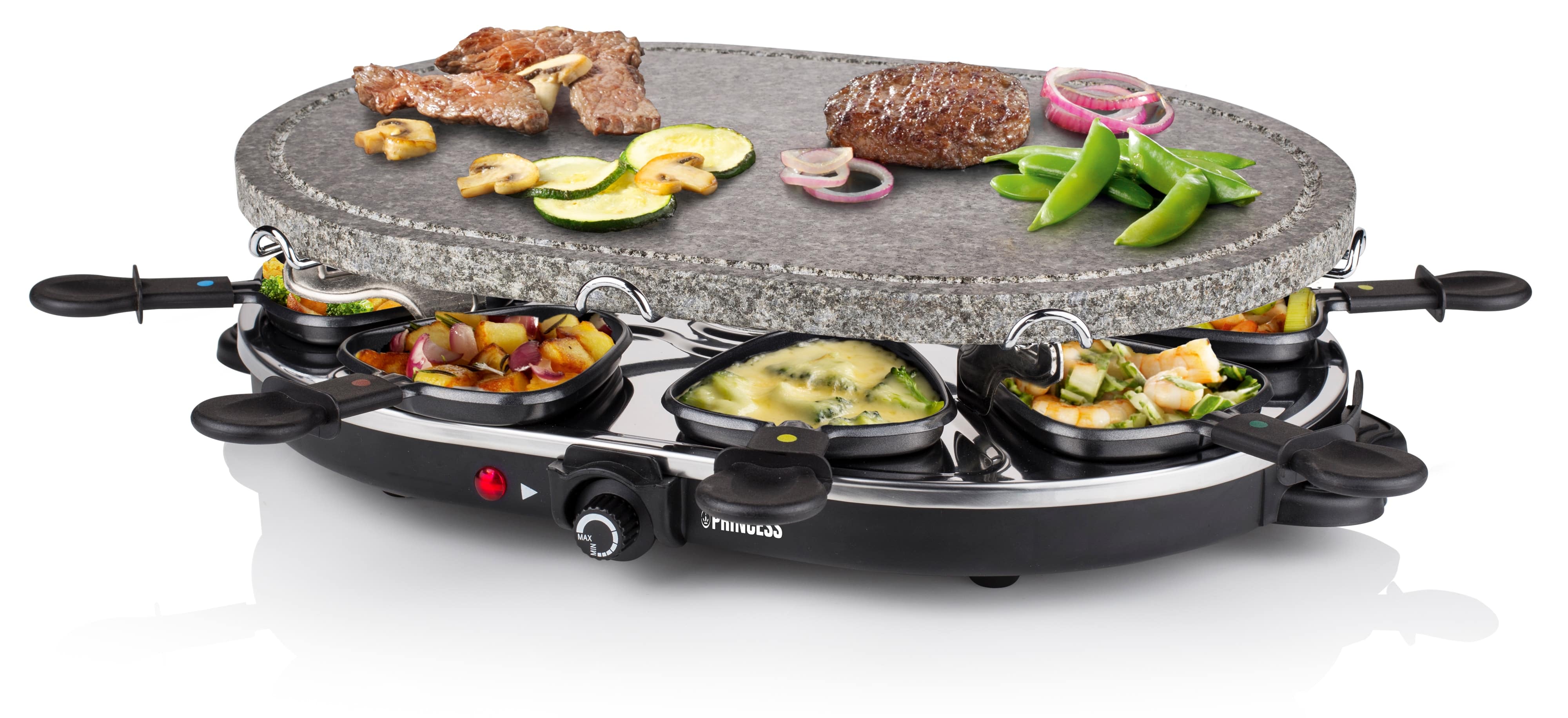 PRINCESS Raclette 8 Oval Steingrillplatte, 1200 W, 8 Pfännchen, 43x30 cm PRINCESS Raclette 8 Oval Steingrillplatte, 1200 W, 8 Pfännchen, 43x30 cm