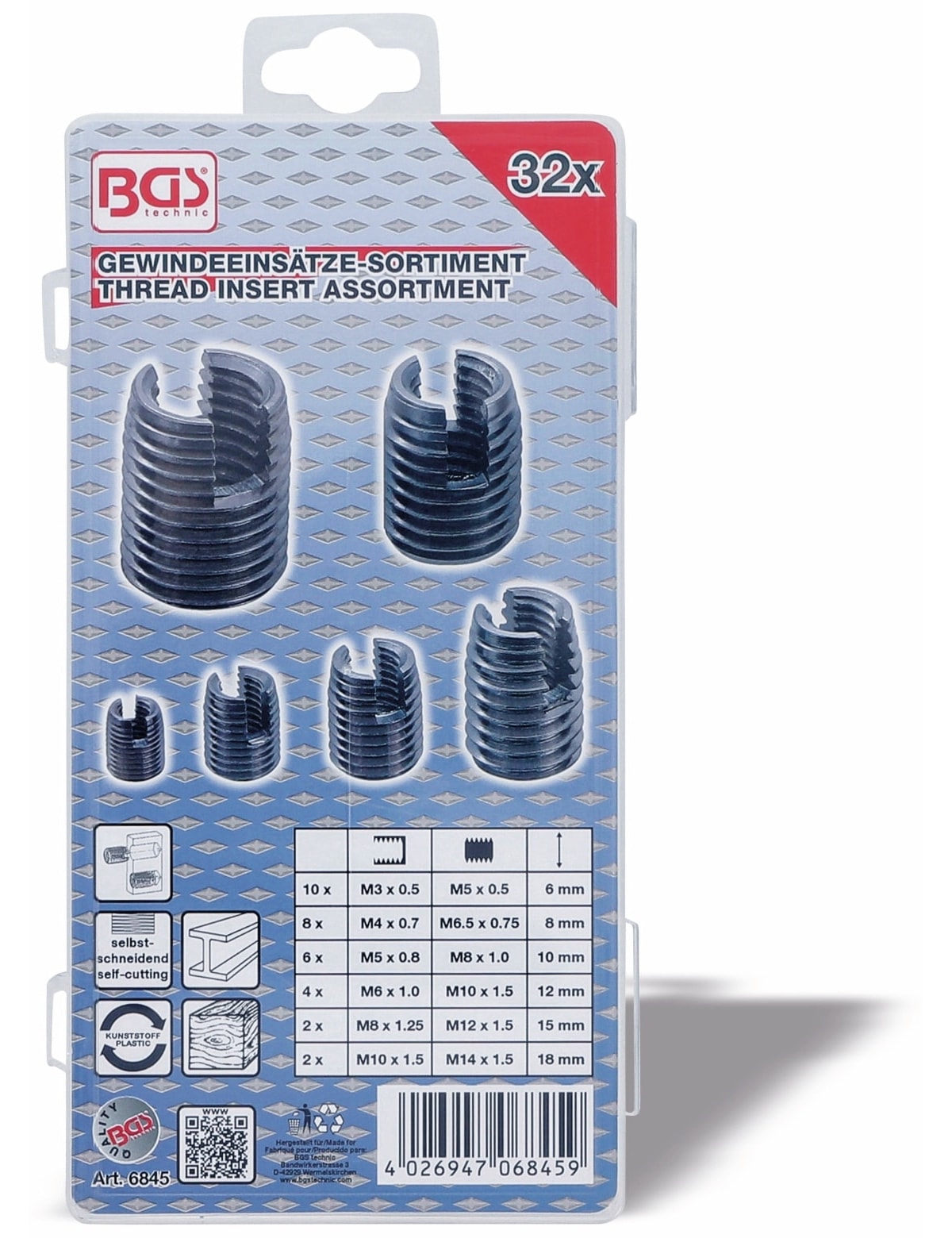 BGS TECHNIC Gewindeeinsätze-Sortiment, 6845, selbstschneidend, 32-tlg. BGS TECHNIC Gewindeeinsätze-Sortiment, 6845, selbstschneidend, 32-tlg.