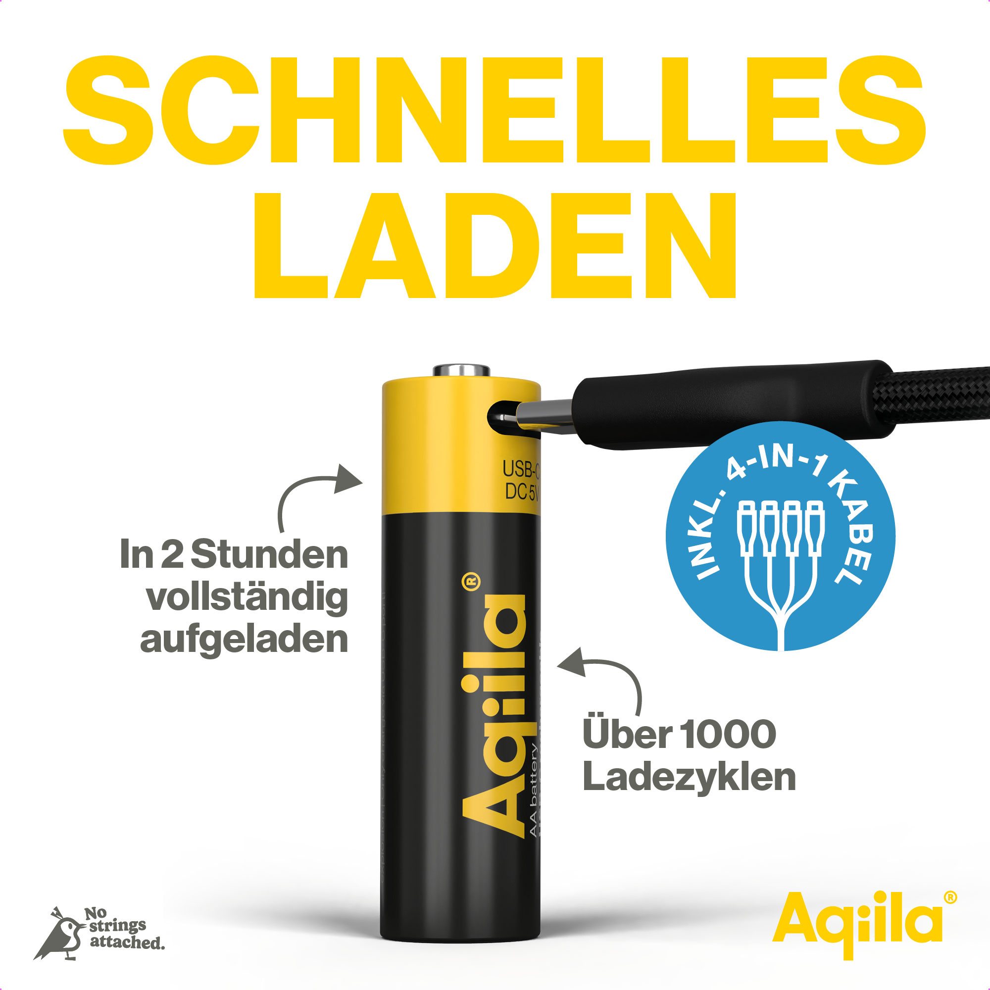 AQIILA Li-lon-Akku, AA, USB-C, 1,5 V, 4er Pack Li-lon-Akku AQILLA, AA, USB-C, 1,5 V, 4er Pack