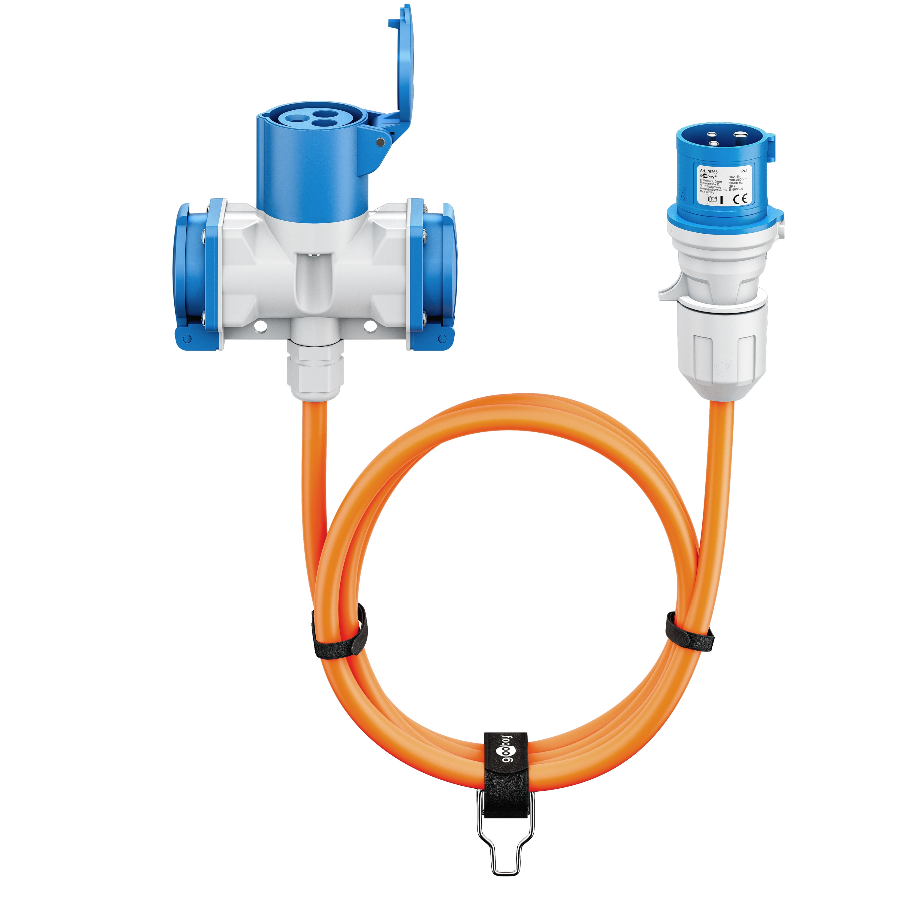 GOOBAY CEE-Adapterkabel 76266, 10 m, Stecker zu Kupplung + 2x Schutzkontaktkupplung GOOBAY CEE-Adapterkabel 76266, 10 m, Stecker zu Kupplung + 2x Schutzkontaktkupplung