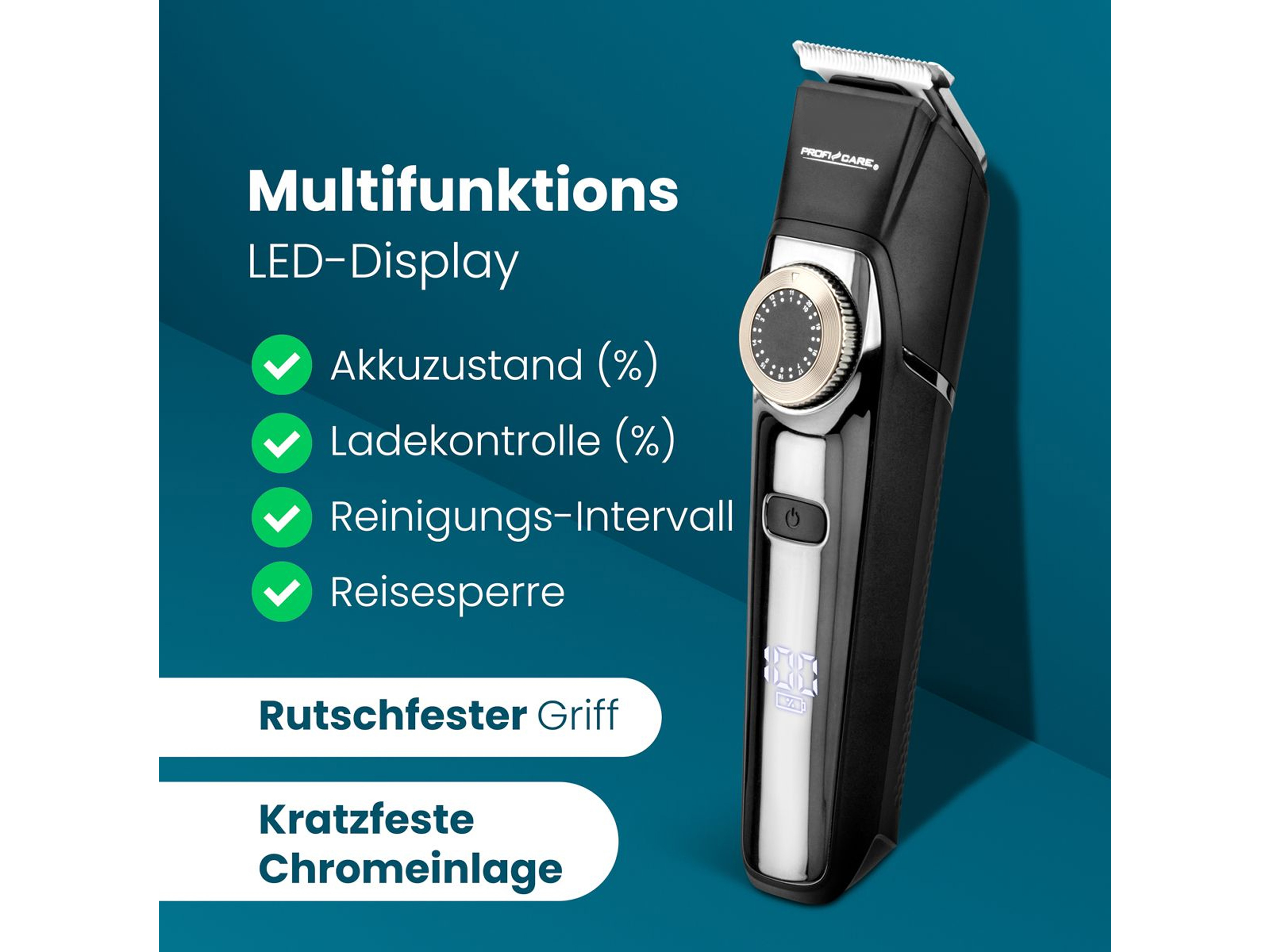 PROFI CARE Haar- & Bartschneidemaschine, PC HSMR 3131, 1-20mm, IPX6, chrom-schwarz PROFICARE Haar- & Bartschneidemaschine, PC HSMR 3131, 1-20mm, IPX6, chrom-sw