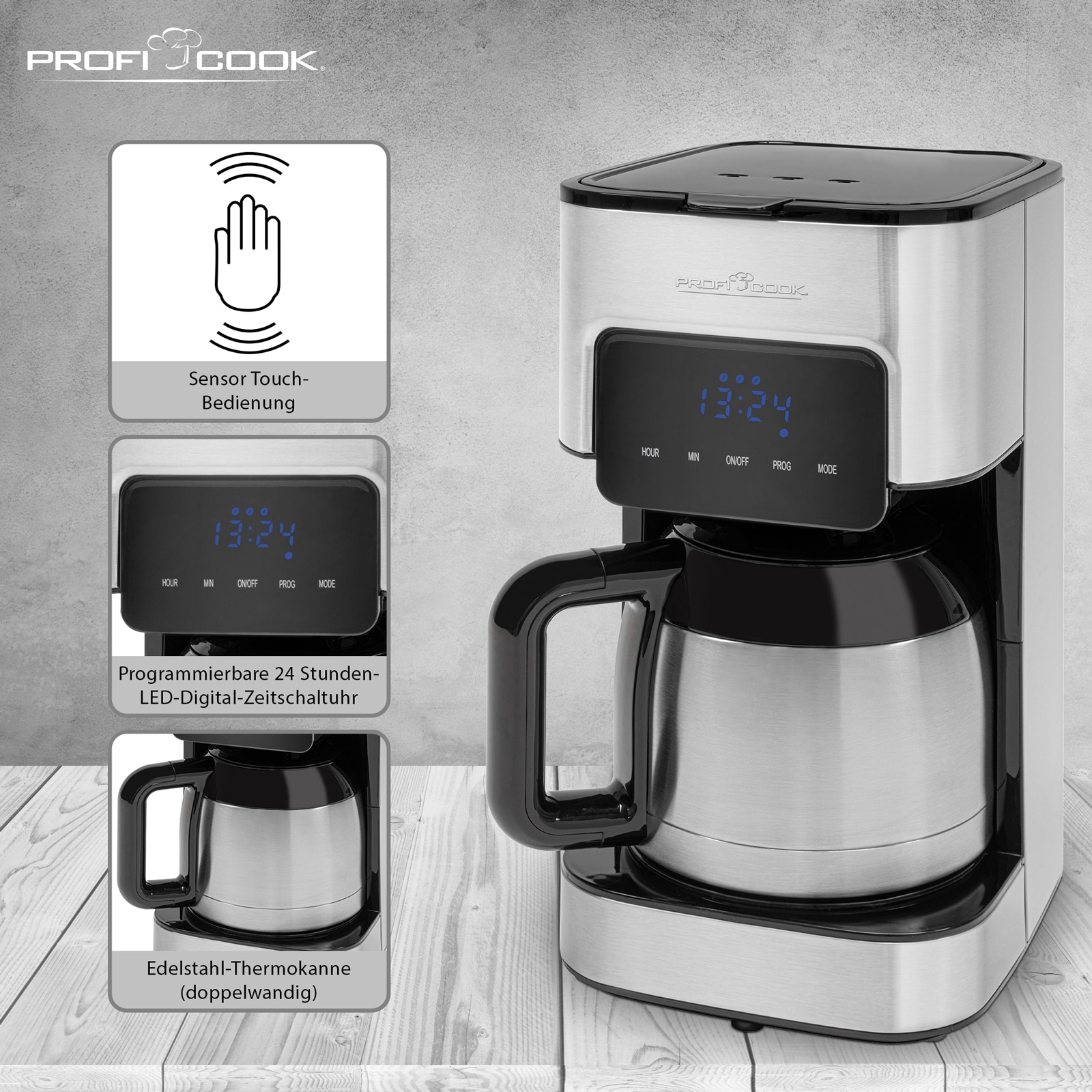 PROFI COOK Kaffeemaschine PC-KA 1191, 1,2 L, inox Sensor Touch PROFI COOK Kaffeemaschine PC-KA 1191, 1,2 L, inox Sensor Touch