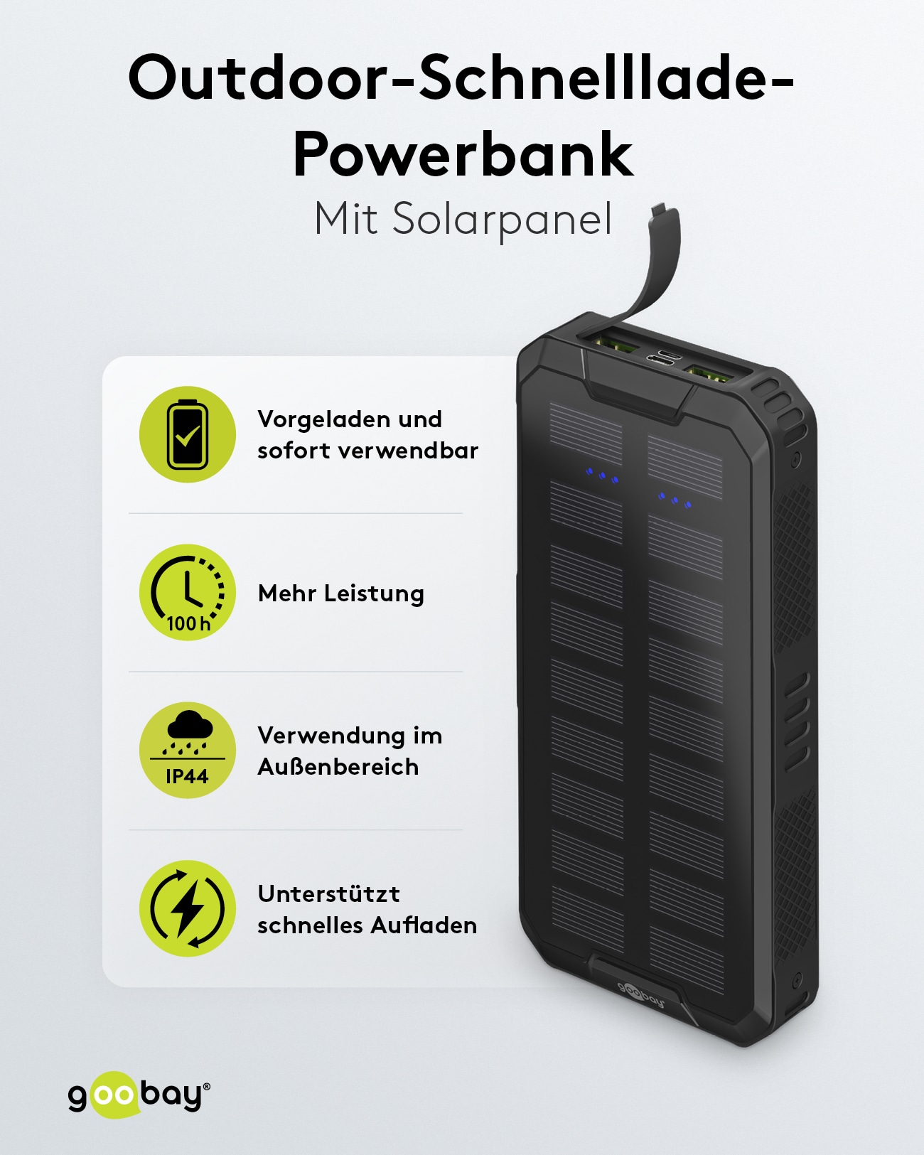 GOOBAY Solar-Powerbank 53934, 20000mAh, Outdoor GOOBAY Solar-Powerbank 53934, 20000mAh, Outdoor