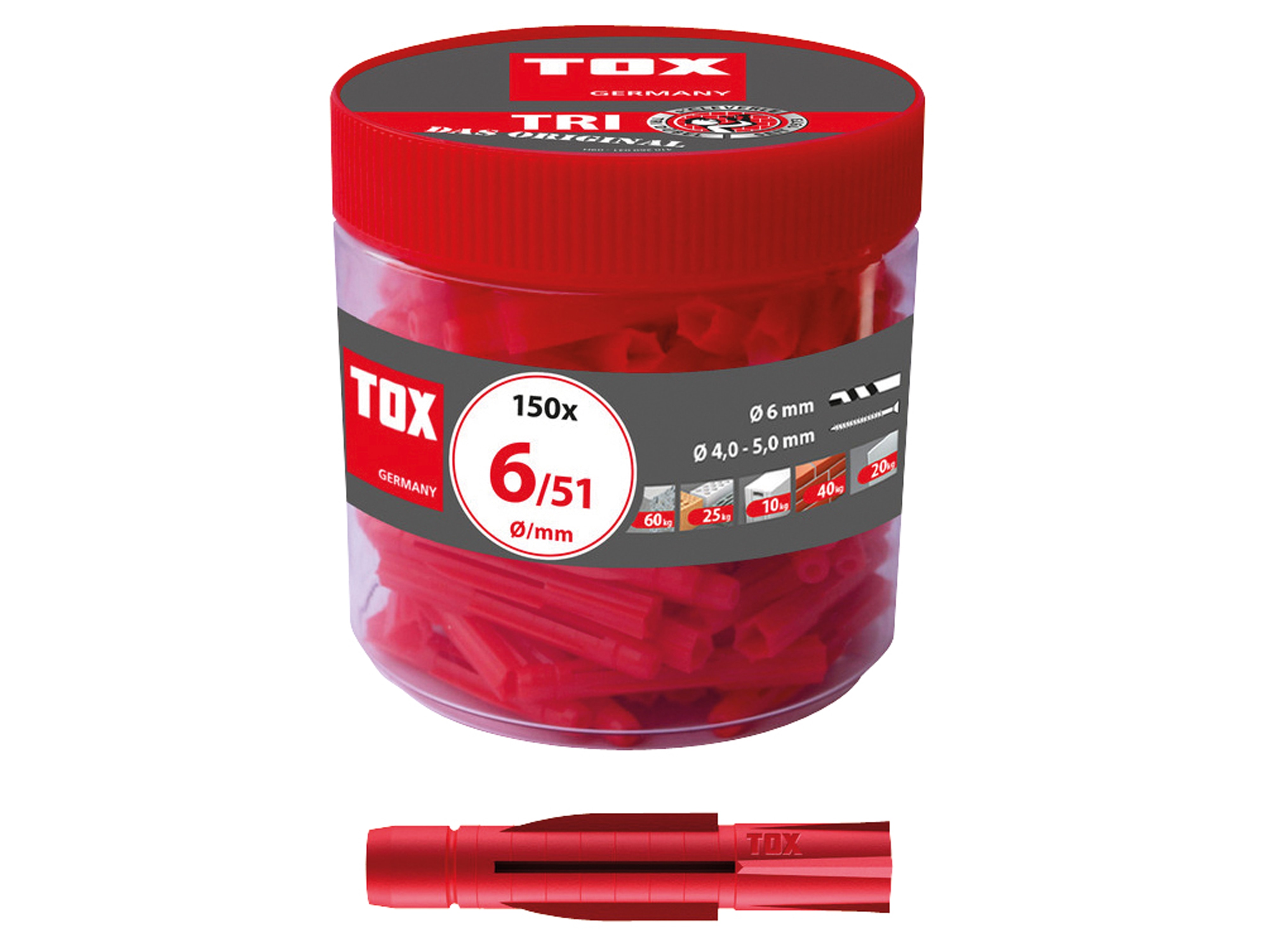 TOX Allzweckdübel Tri, 6x51 mm, in Runddose, 150 Stück TOX Allzweckdübel Tri, 6x51 mm, in Runddose, 150 Stück