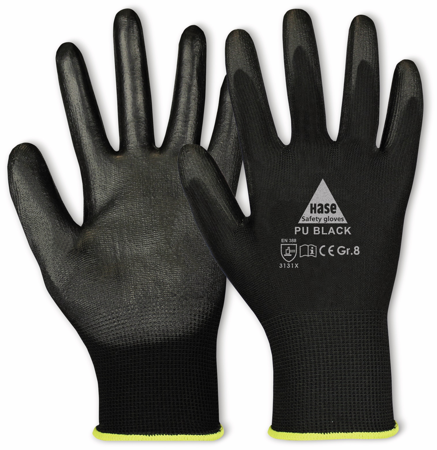 HASE SAFETY GLOVES Arbeitshandschuhe PU, PU black, EN 388, EN 420, schwarz, Größe 6