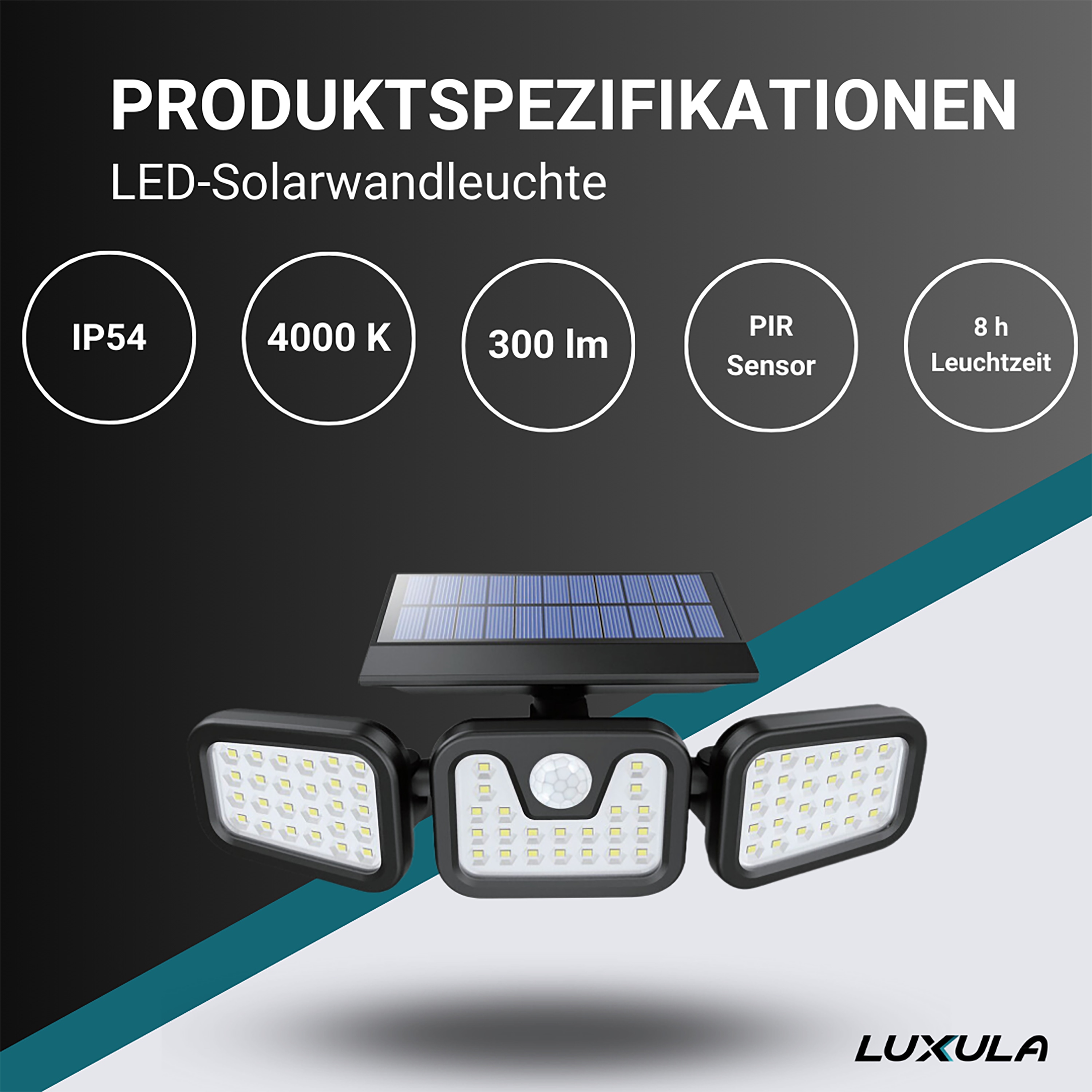 LUXULA Solar-LED Wandleuchte LXSO700126, PIR-Sensor, 4000K, IP54 LUXULA Solar-LED Wandleuchte LXSO700126, PIR-Sensor, 4000K, IP54