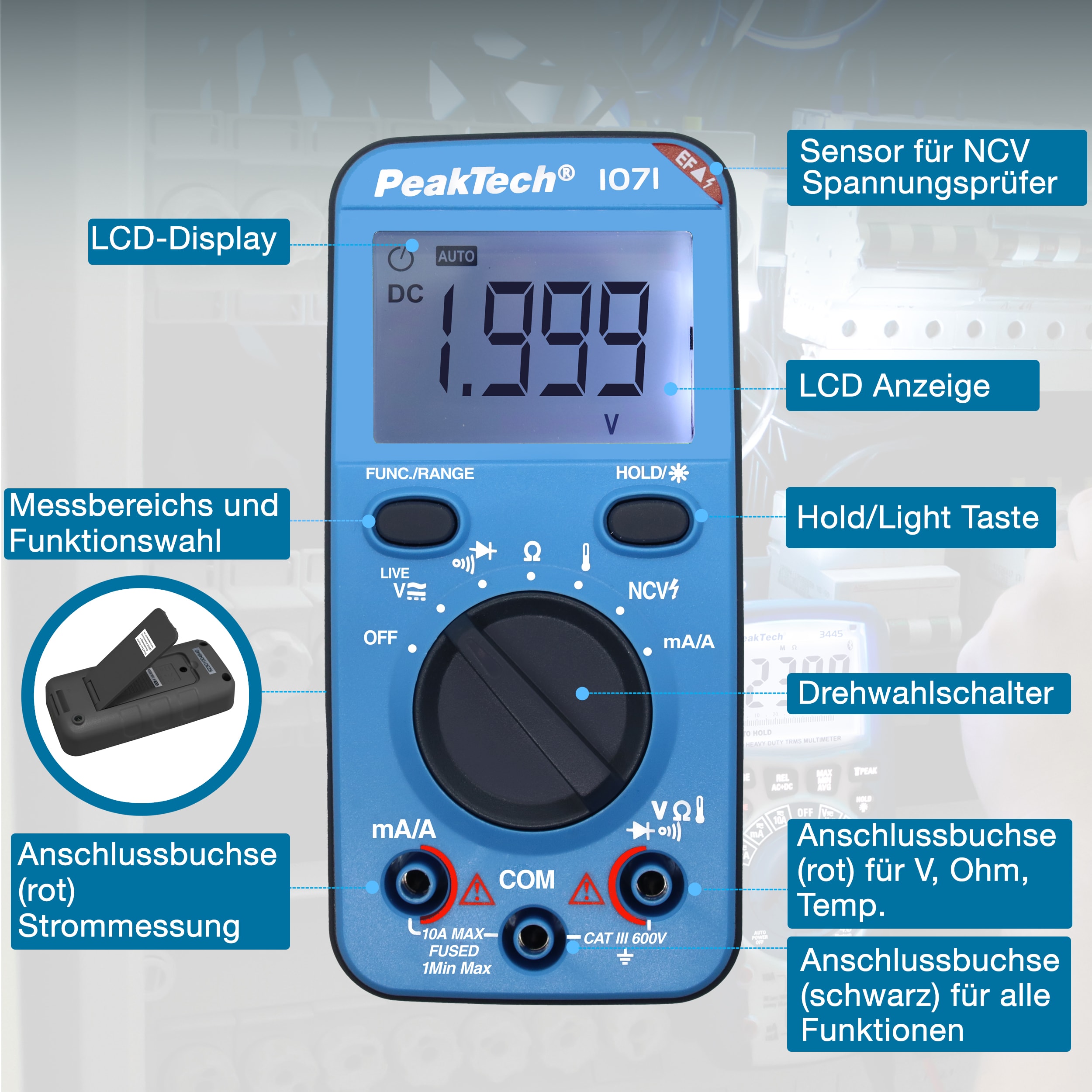 PEAKTECH Multimeter, P 1071, 600 V AC/DC, NCV PEAKTECH Multimeter, P 1071, 600 V AC/DC, NCV