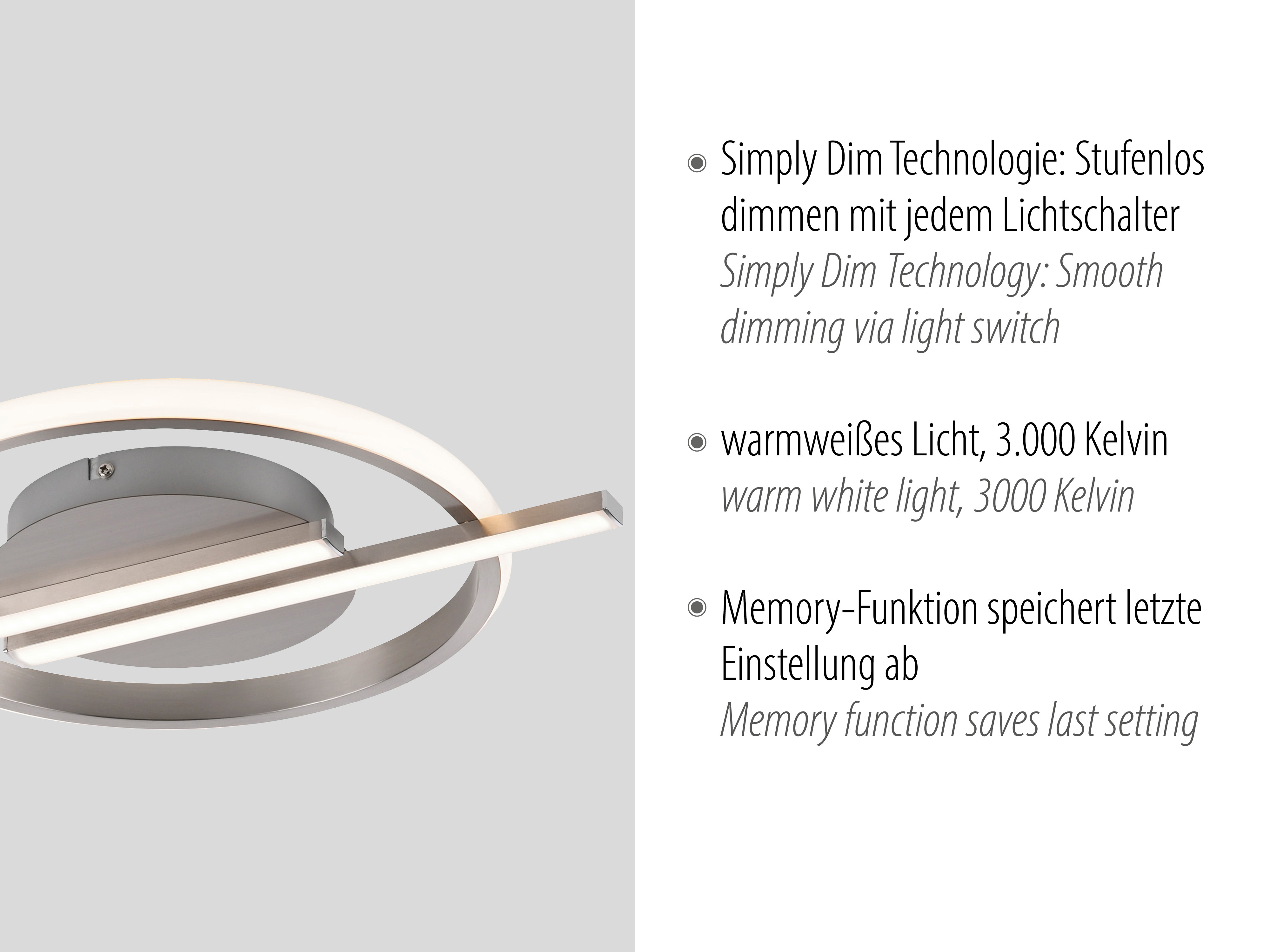 JUST LIGHT LED-Deckenleuchte 14130-55 stahl, 17,5 W, 2100 lm, 3000 K, Dimmbar JUST LIGHT LED-Deckenleuchte 14130-55 stahl, 17,5 W, 2100 lm, 3000 K, Dimmbar