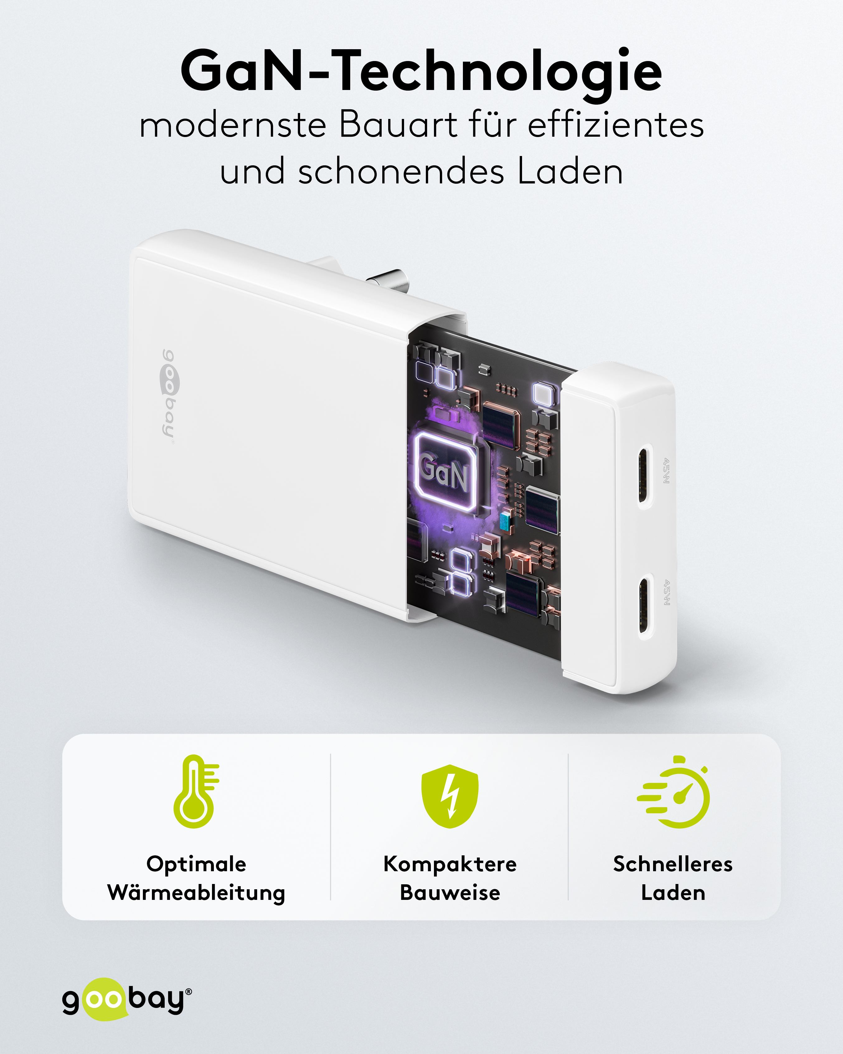 GOOBAY Dual-Schnellladegerät, 45W, 2x USB-C, 90° abgewickelt, flach, weiß GOOBAY Dual-Schnellladegerät, 45W, 2x USB-C, 90° abgewickelt, flach, weiß