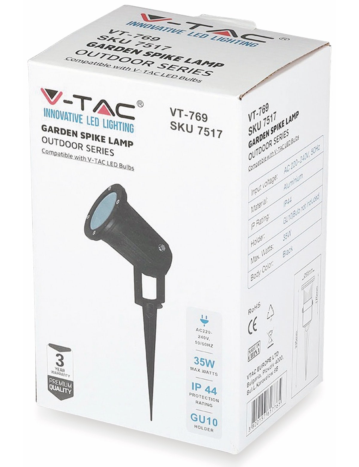 V-TAC Gartenstrahler VT-769, IP 44, GU10, VT-7517 V-TAC Gartenstrahler VT-769, IP 44, GU10, VT-7517