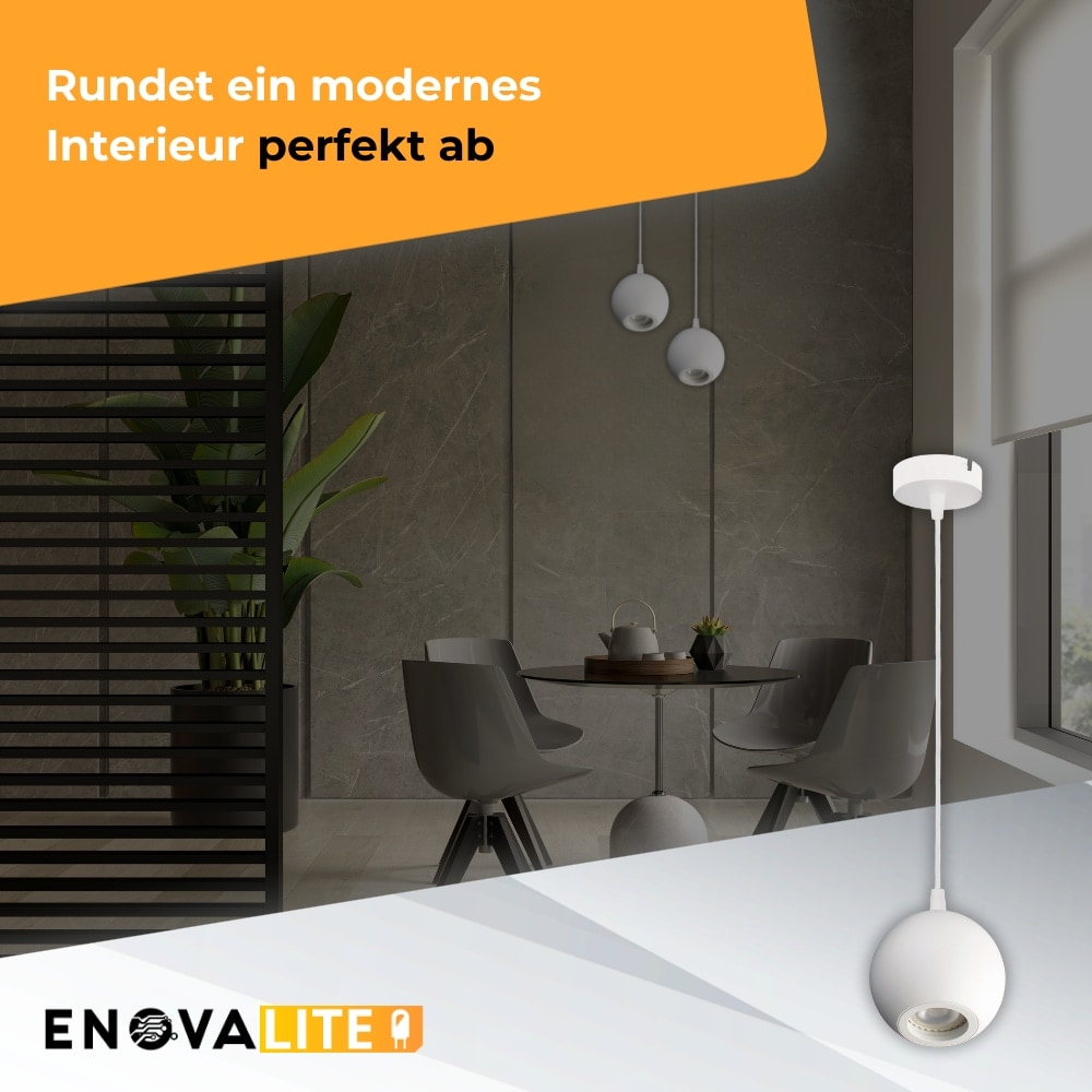 ENOVALITE LED-Pendellampe GLOBE, GU10-Fassung, IP20, Ø10cm, 1flammig, weiß ENOVALITE LED-Pendellampe GLOBE, GU10-Fassung, IP20, Ø10cm, 1flammig, weiß