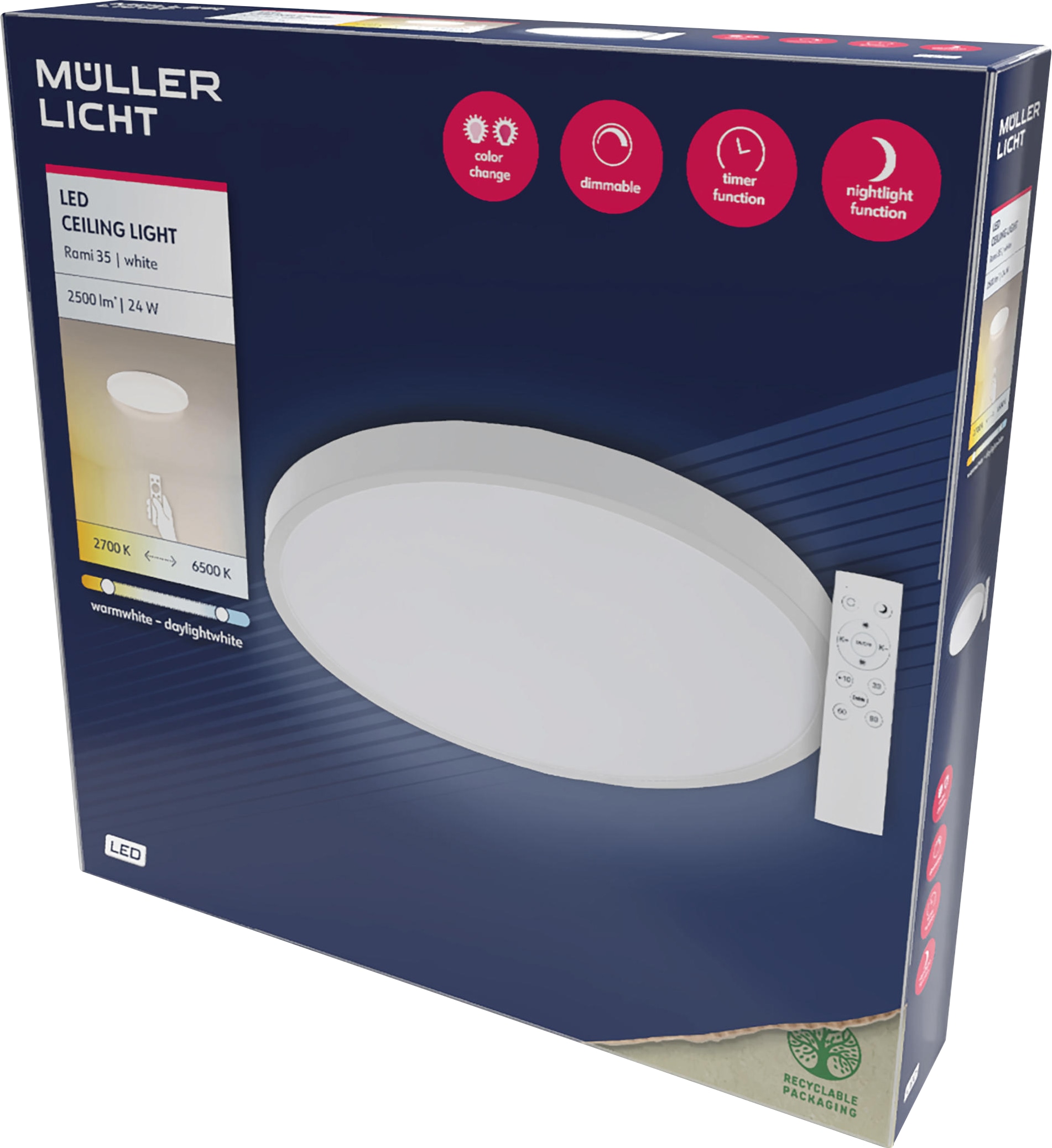 MÜLLER-LICHT LED-Deckenleuchte Rami 36 white, 24W, 2500lm, 2700-6500K, IP20, CCT MÜLLER-LICHT LED-Deckenleuchte Rami 36 white, 24W, 2500lm, 2700-6500K, IP20, CCT
