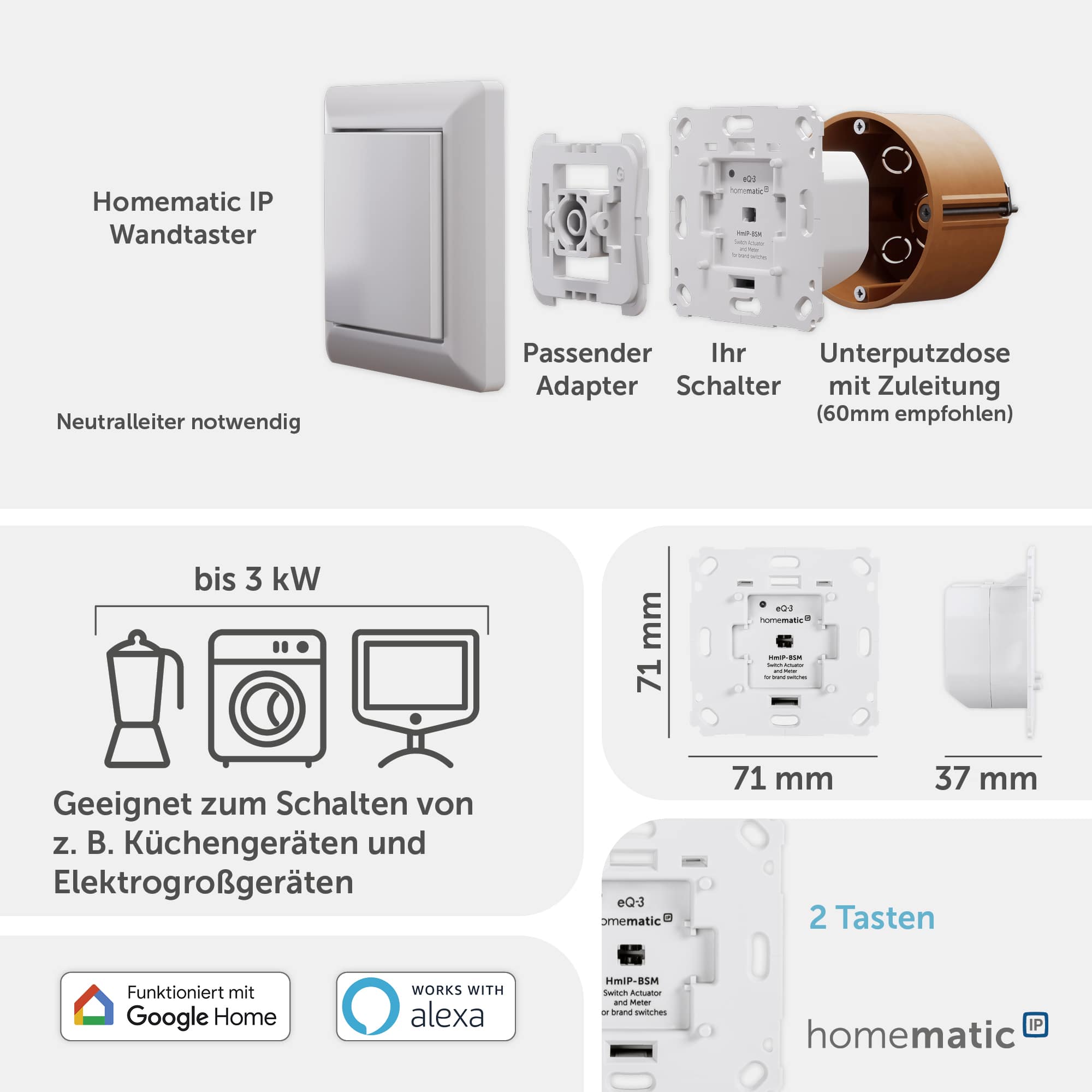 HOMEMATIC IP Smart Home 142720A0 Schalt-Mess-Aktor, 5 A, Unterputz HOMEMATIC IP Smart Home 142720A0 Schalt-Mess-Aktor, 5 A, Unterputz