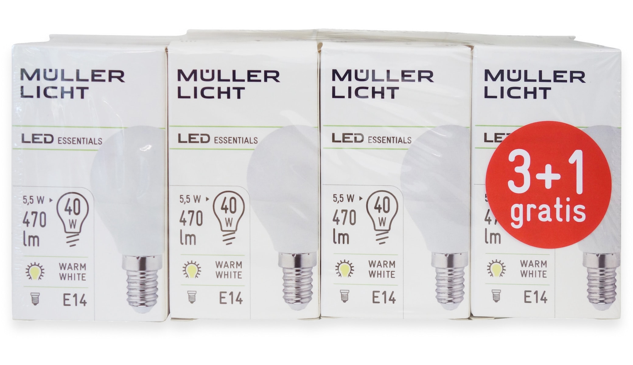 MÜLLER-LICHT LED-Lampe, Tropfenform, 400259, E14, EEK: F, 4,5W, 470 lm, 2700 K, matt, 4 Stück MÜLLER-LICHT LED-Lampe, Tropfenform, 400259, E14, EEK: F, 4,5W, 470 lm, 2700 K, matt, 4 Stück