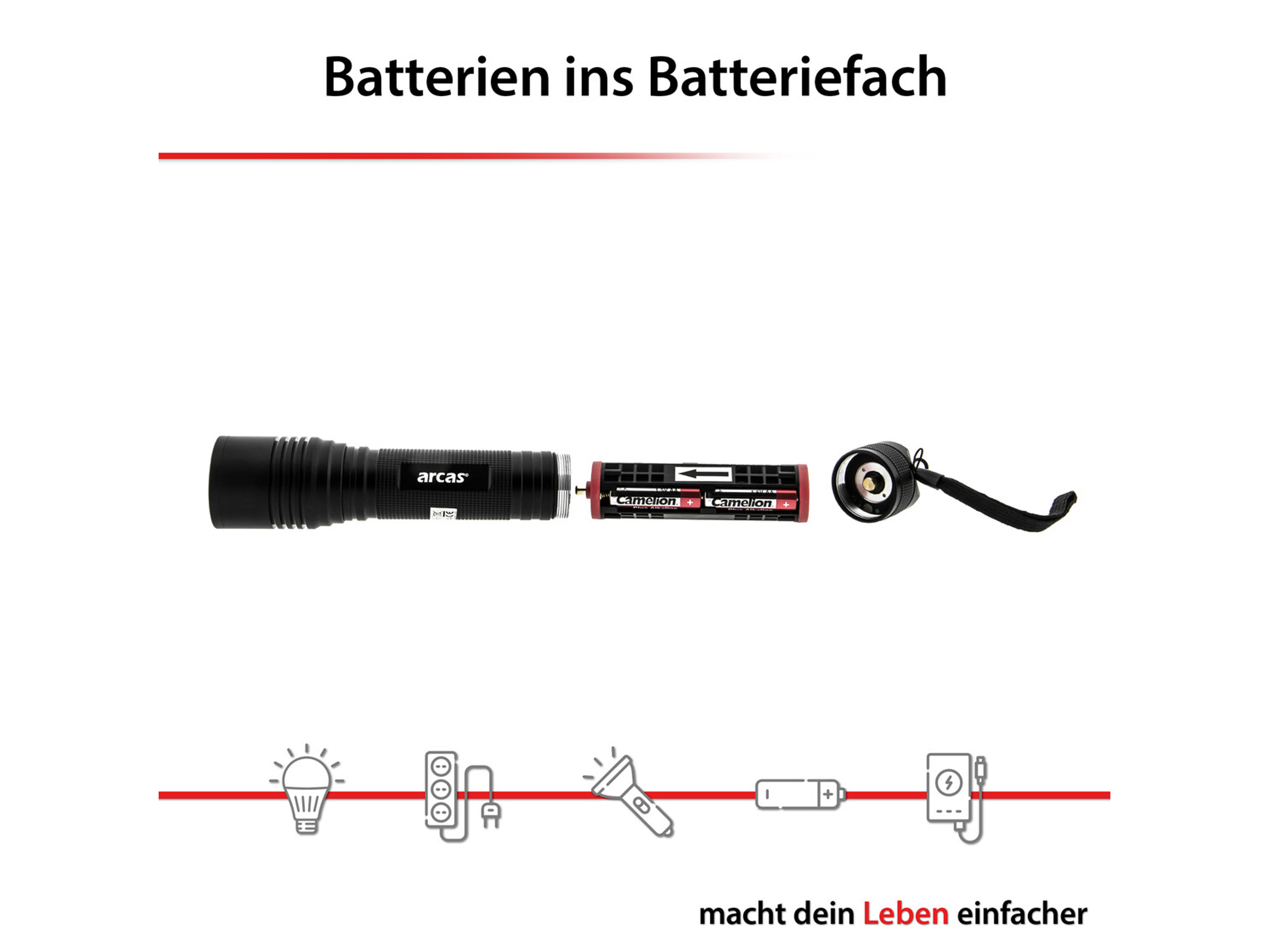 ARCAS LED-Taschenlampe, 18 W, 1600 lm, Zoom, Aluminium, schwarz ARCAS LED-Taschenlampe, 18 W, 1600 lm, Zoom, Aluminium, schwarz