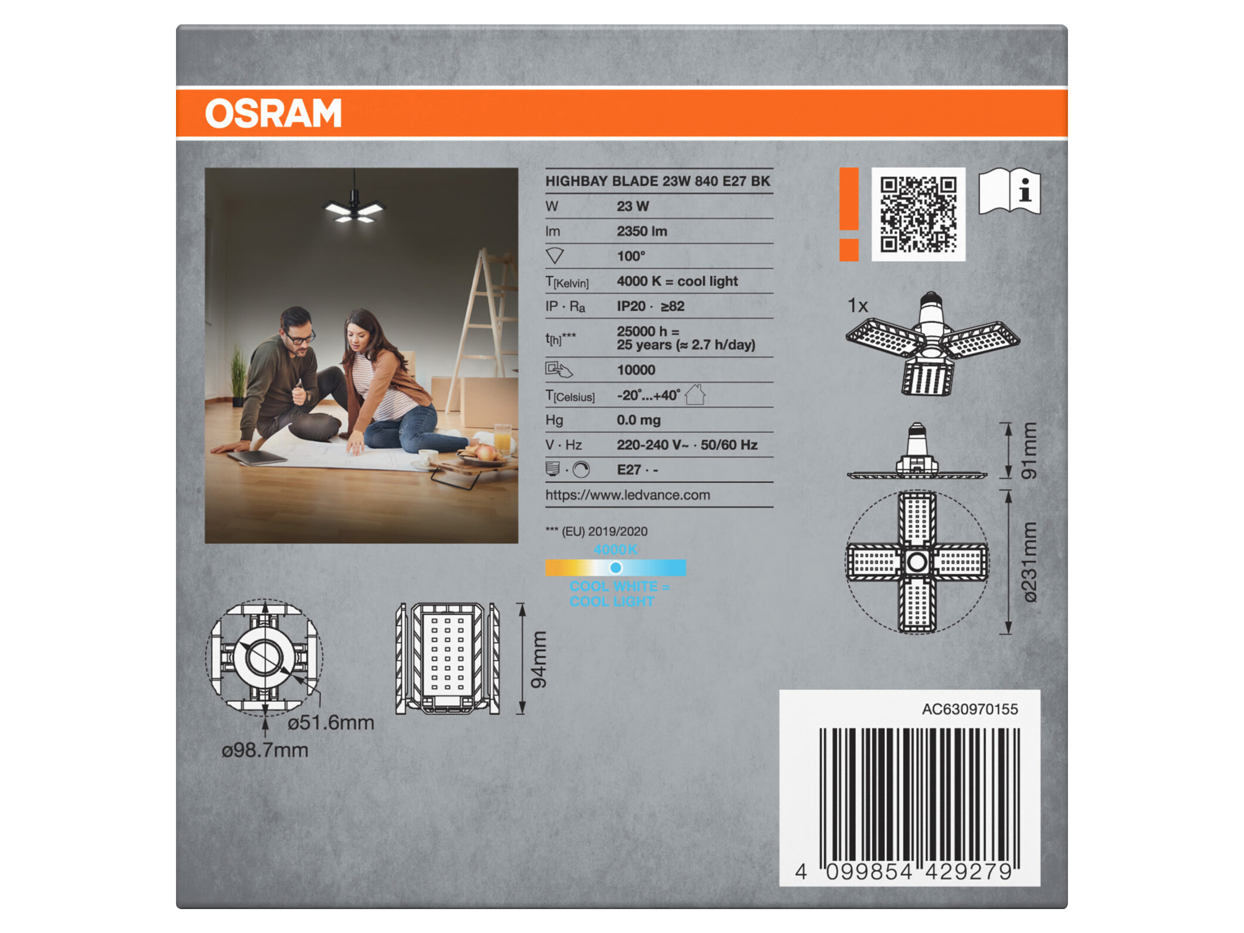 OSRAM LED-Deckenleuchte, E27, 23W, IP20, 4000K, EEK: F, 2350lm, weiß OSRAM LED-Deckenleuchte, E27, 23W, IP20, 4000K, EEK: F, 2350lm, weiß