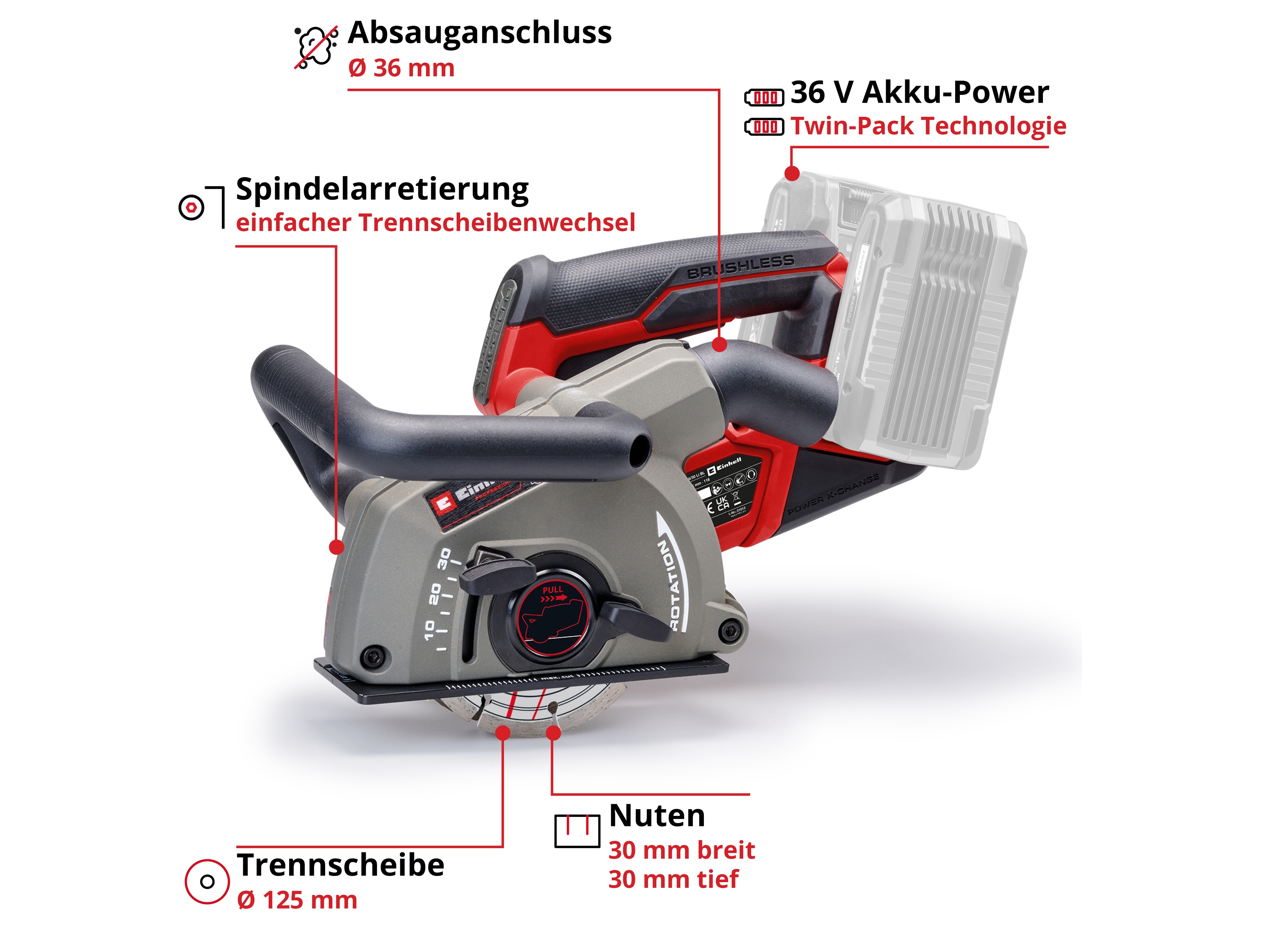 EINHELL PROFESSIONAL Akku-Mauernutfräse TP-MA 36/30 Li BL, Solo EINHELL PROFESSIONAL Akku-Mauernutfräse TP-MA 36/30 Li BL, Solo