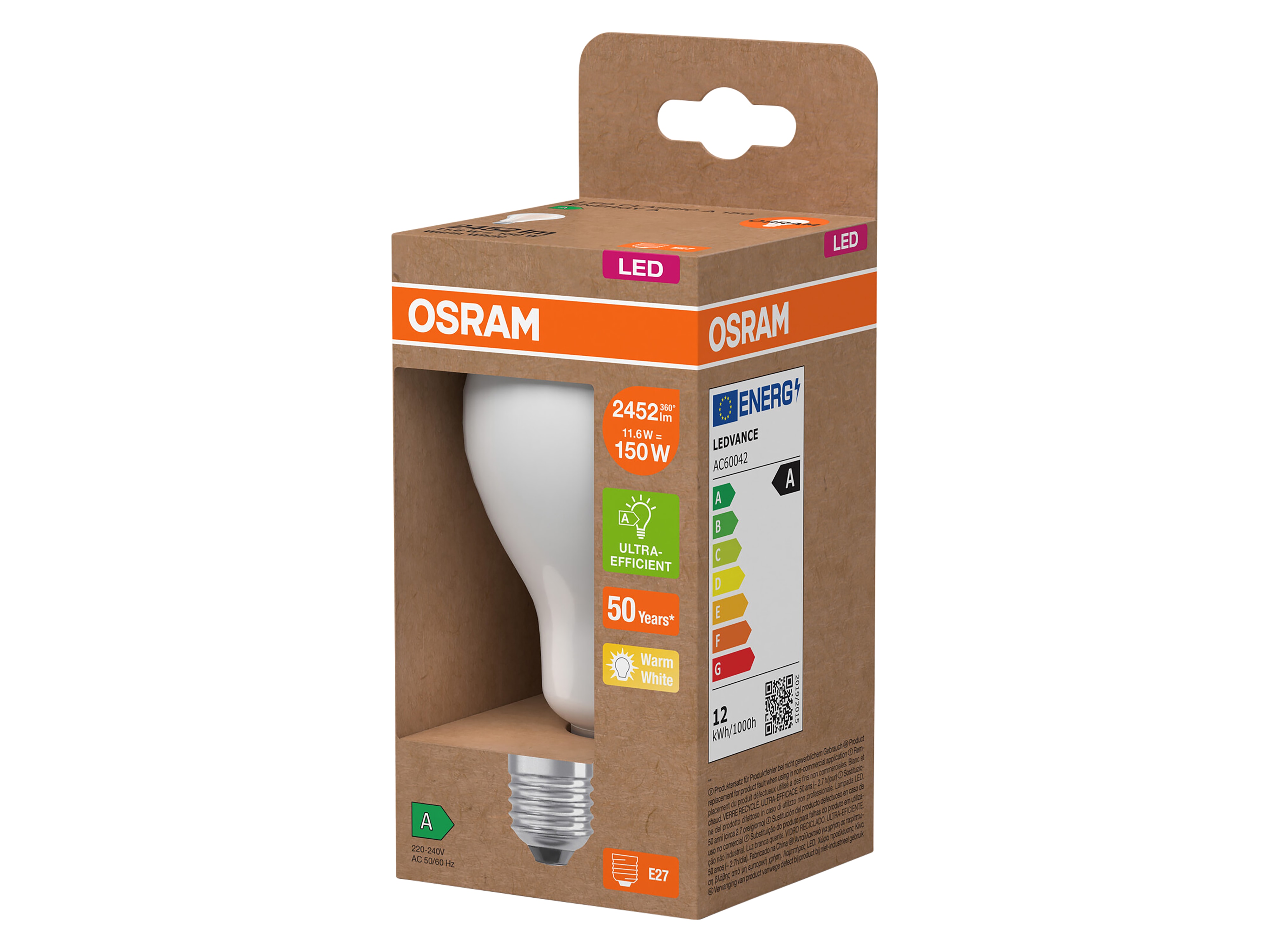 OSRAM LED-Lampe in Kolbenform, E27, 11,6W, 2700K, EEK: A, 2452lm, warmweiß OSRAM LED-Lampe in Kolbenform, E27, 11,6W, 2700K, EEK: A, 2452lm, warmweiß