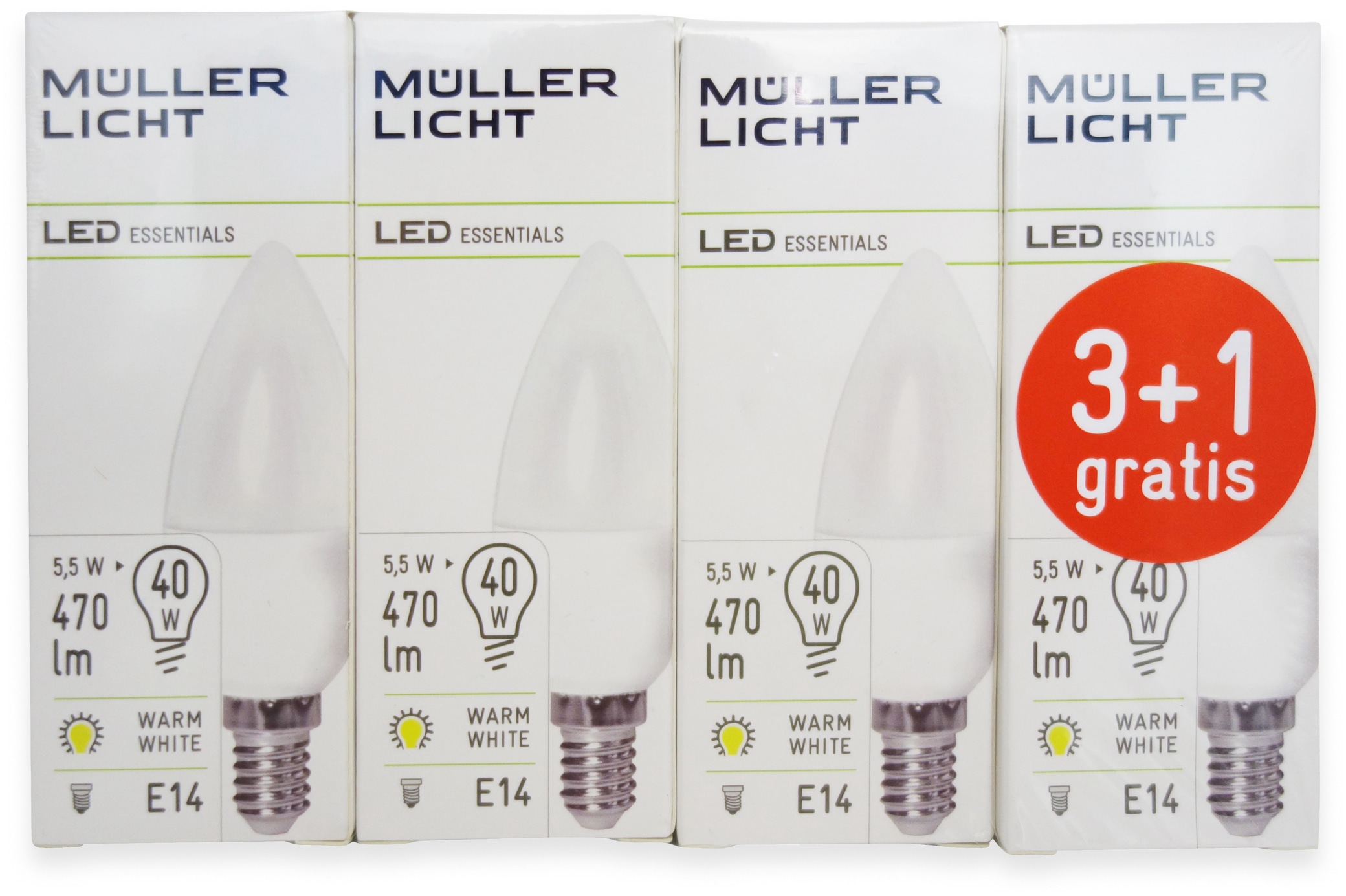 MÜLLER-LICHT LED-Lampe, Kerzenform, 400258, E14, EEK: F, 4,5W, 470 lm, 2700 K, matt, 4 Stück MÜLLER-LICHT LED-Lampe, Kerzenform, 400258, E14, EEK: F, 4,5W, 470 lm, 2700 K, matt, 4 Stück
