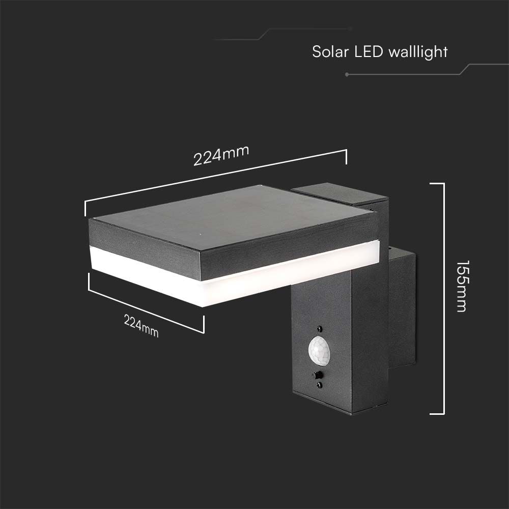 V-TAC Solar LED-Wandleuchte VT-1147, 2 W, 3000 K, IP54, mit Bewegungssensor V-TAC Solar LED-Wandleuchte VT-1147, 2 W, 3000 K, IP54, mit Bewegungssensor