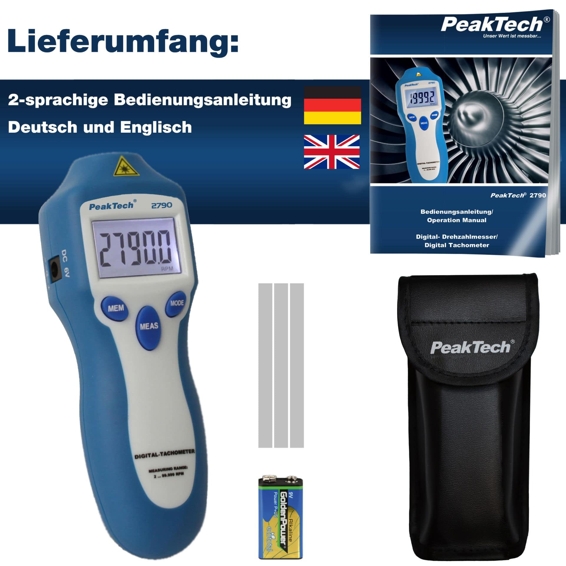 PEAKTECH Drehzahlmessgerät P 2790, 5-stellig, 1... 99.999 rpm PEAKTECH Drehzahlmessgerät P 2790, 5-stellig, 1... 99.999 rpm