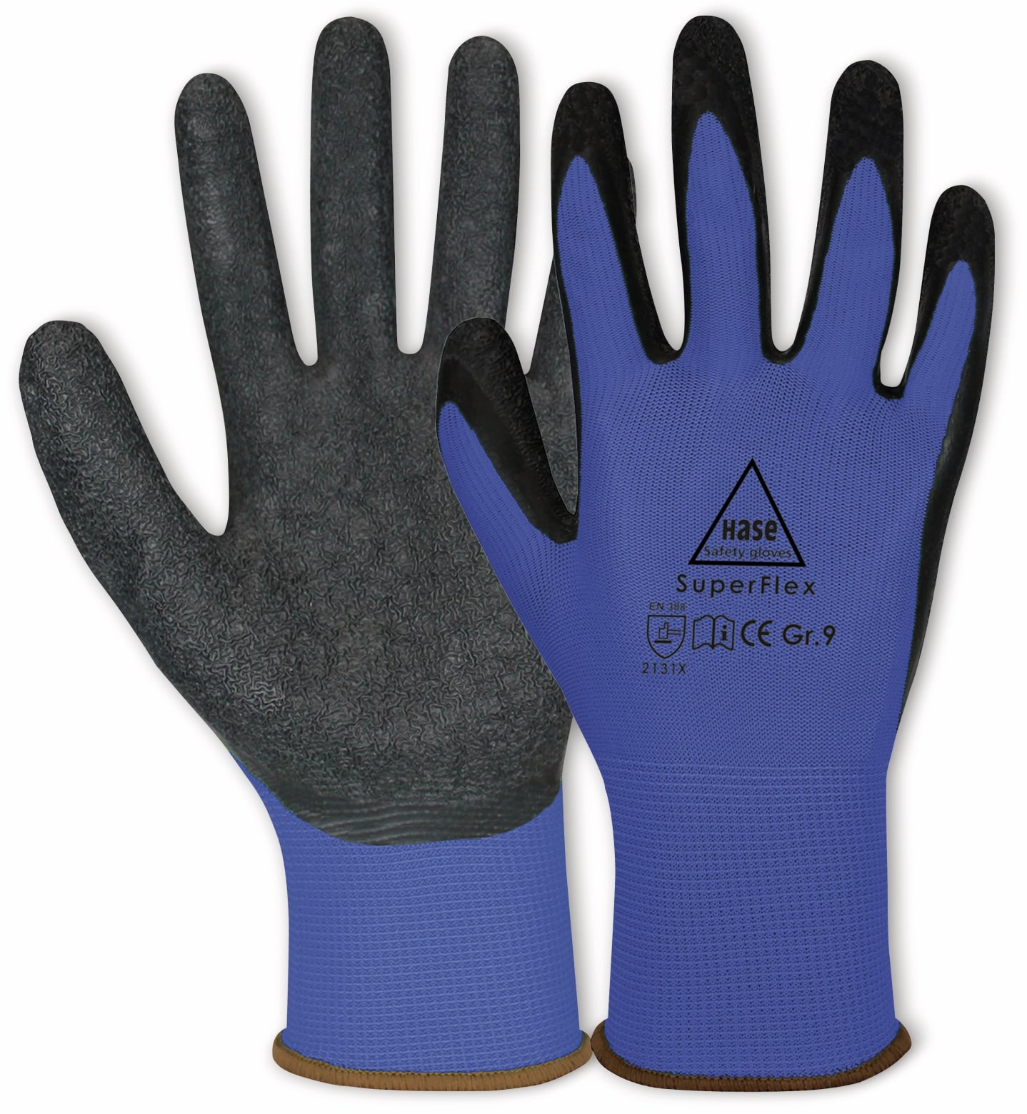 HASE SAFETY GLOVES Latex-Arbeitshandschuhe Superflex, EN 388, EN 420, Größe 9, blau/schwarz HASE SAFETY GLOVES Latex-Arbeitshandschuhe Superflex, EN 388, EN 420, Größe 9, blau/schwarz
