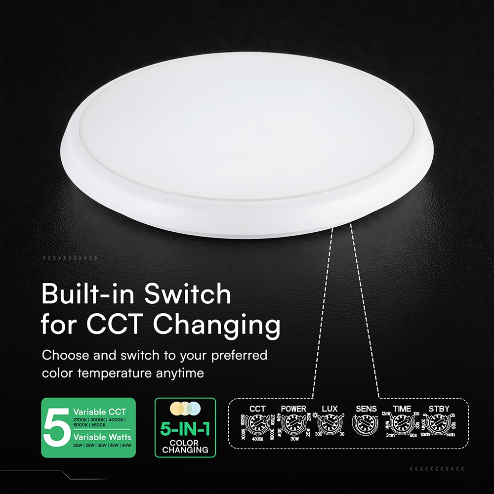 V-TAC LED-Deckenleuchte VT-24360, EEK: E, 40W, 4400lm, 2700...6500K, mit MW-Bewegungssensor
