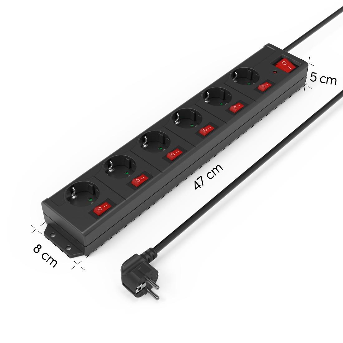HAMA Steckdosenleiste, 6+1, XL, 6-fach, einzeln schaltbar, schwarz