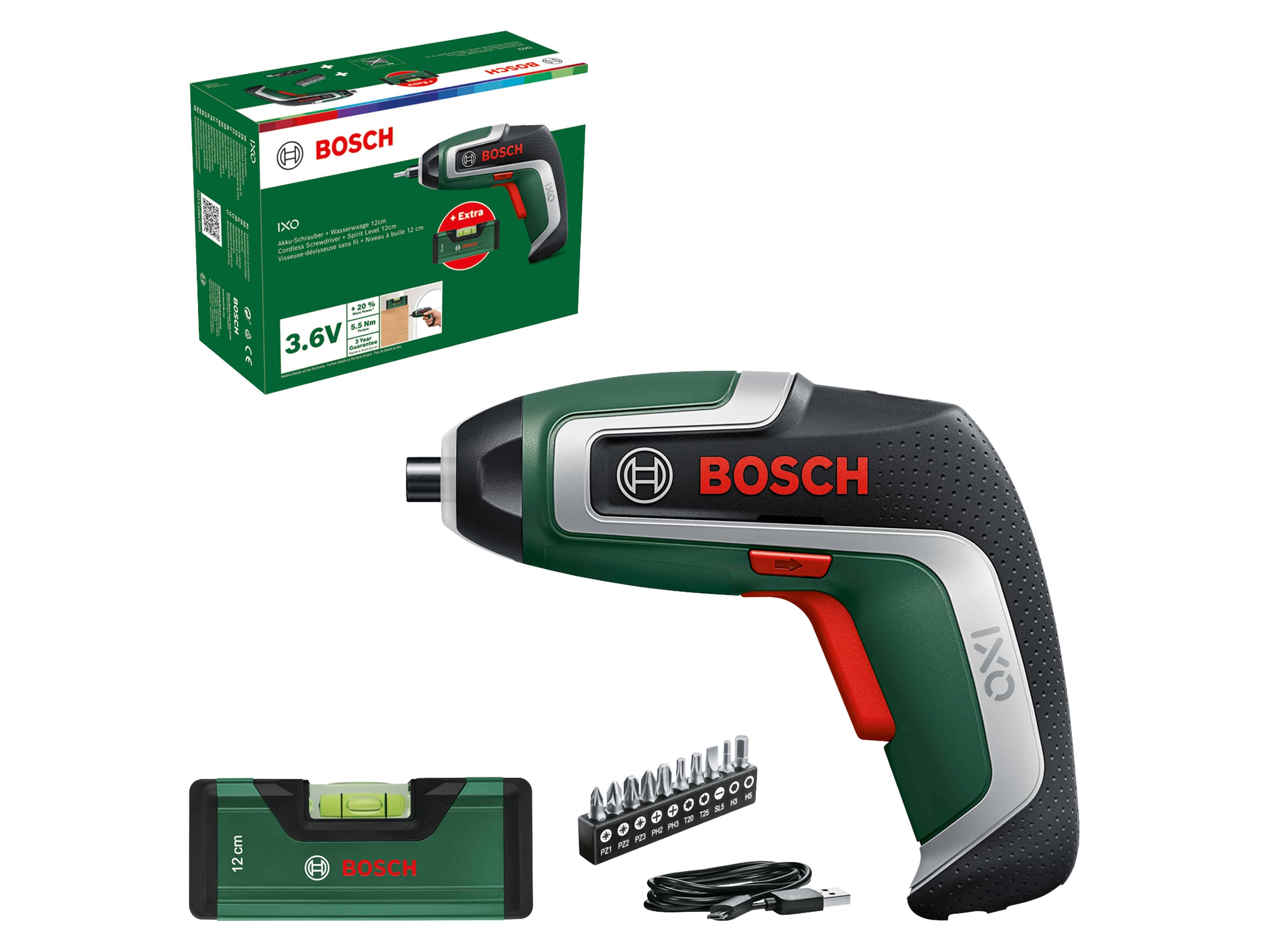 BOSCH Akku-Schrauber, IXO 7 Set, mit Kompaktwasserwaage, 06039E0008 BOSCH Akku-Schrauber, IXO 7 Set, mit Kompaktwasserwaage, 06039E0008