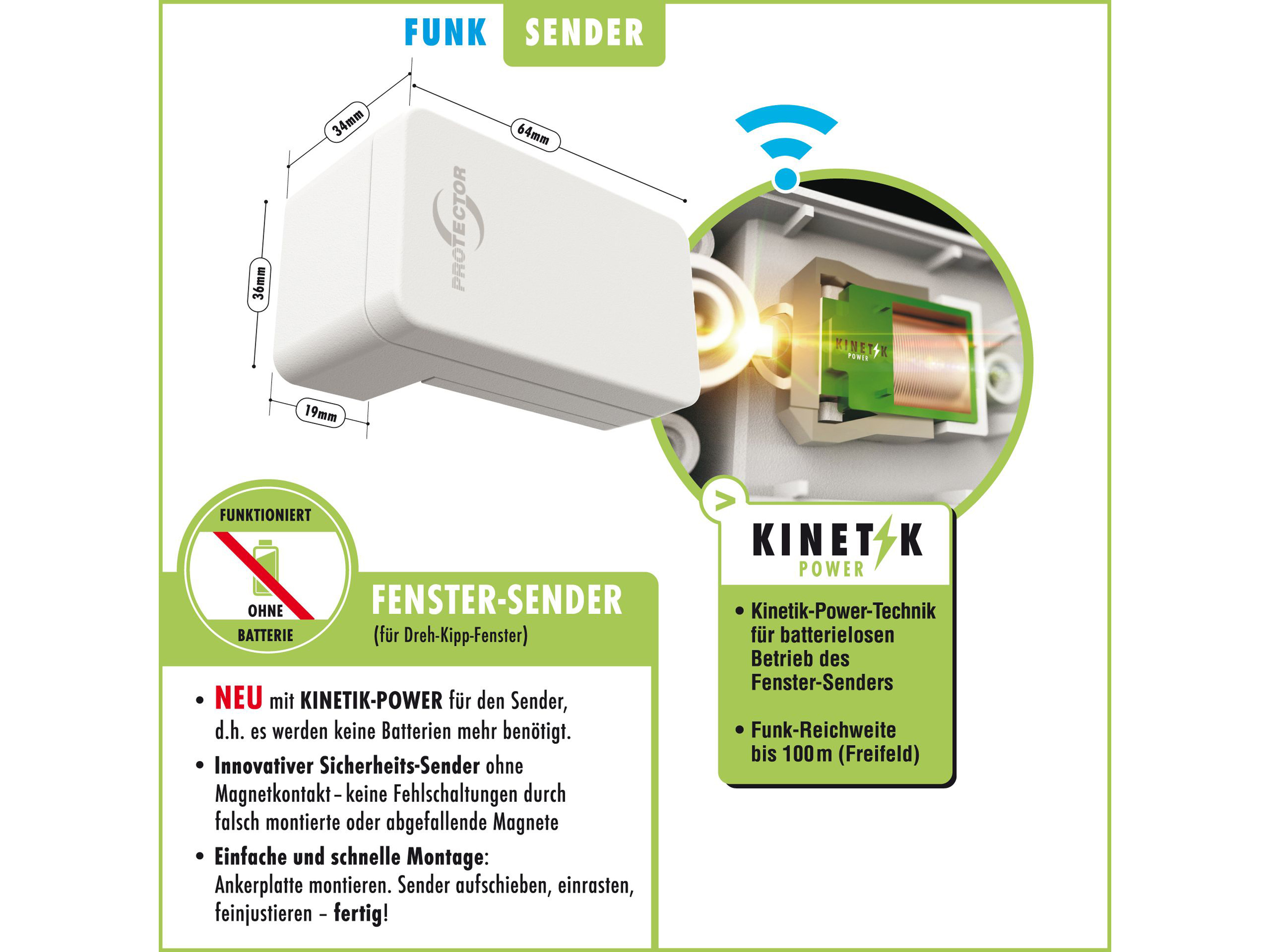 PROTECTOR Thermo-Funk-Abluftsteuerung ASK 6030, mit Kinetik Fenster-Sender, Einbauvariante