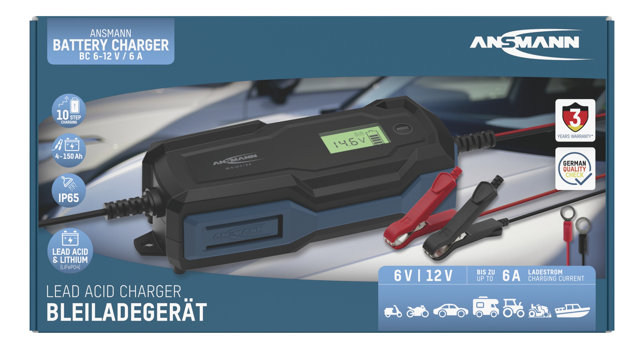 ANSMANN Autobatterie-Ladegerät, 1001-0145, Bleiladegerät, BC 6...12 V-, 6 A ANSMANN Autobatterie-Ladegerät, 1001-0145, Bleiladegerät, BC 6...12 V-, 6 A